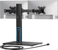 HUANUO Dual Monitor Mount with Power Outlet, Computer Monitor Stand with Sturdy Glass Base, Full Motion Dual Monitor Stand with Adjustable Height, Supports 13″-32″ Displays up to 22 lbs, Easy Setup -