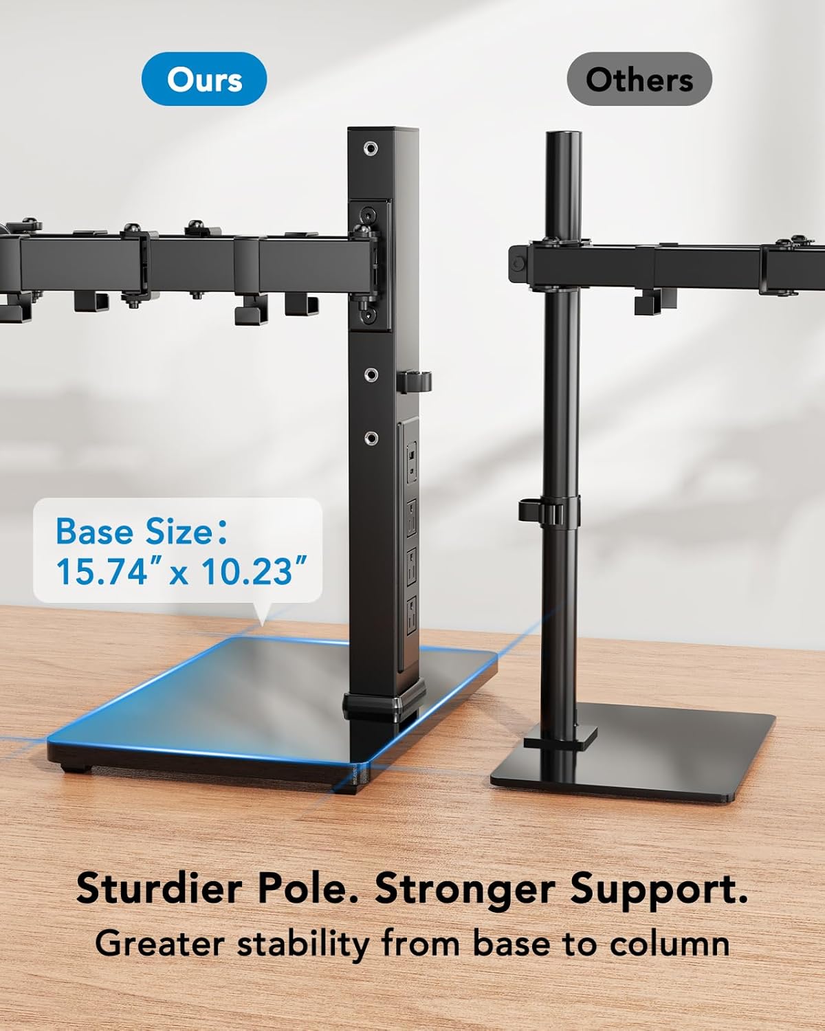 HUANUO Dual Monitor Mount with Power Outlet, Computer Monitor Stand with Sturdy Glass Base, Full Motion Dual Monitor Stand with Adjustable Height, Supports 13″-32″ Displays up to 22 lbs, Easy Setup -