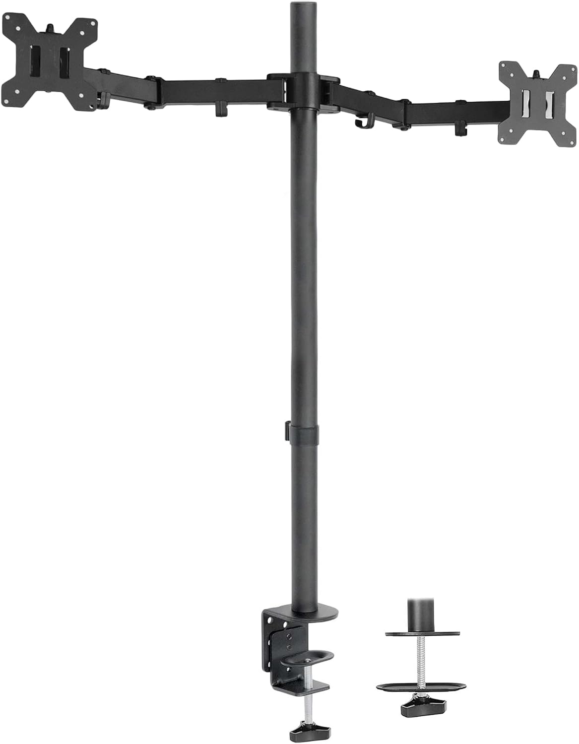 HUANUO Dual Monitor Stand for 13-32 Inch Screens, Tall Pole Desk Mount,Larger Base, Ideal for Sit-Stand Workstations, 22 lbs per Arm, VESA 75x75/100x100mm, Tilt Swivel Rotation, Cable Management -