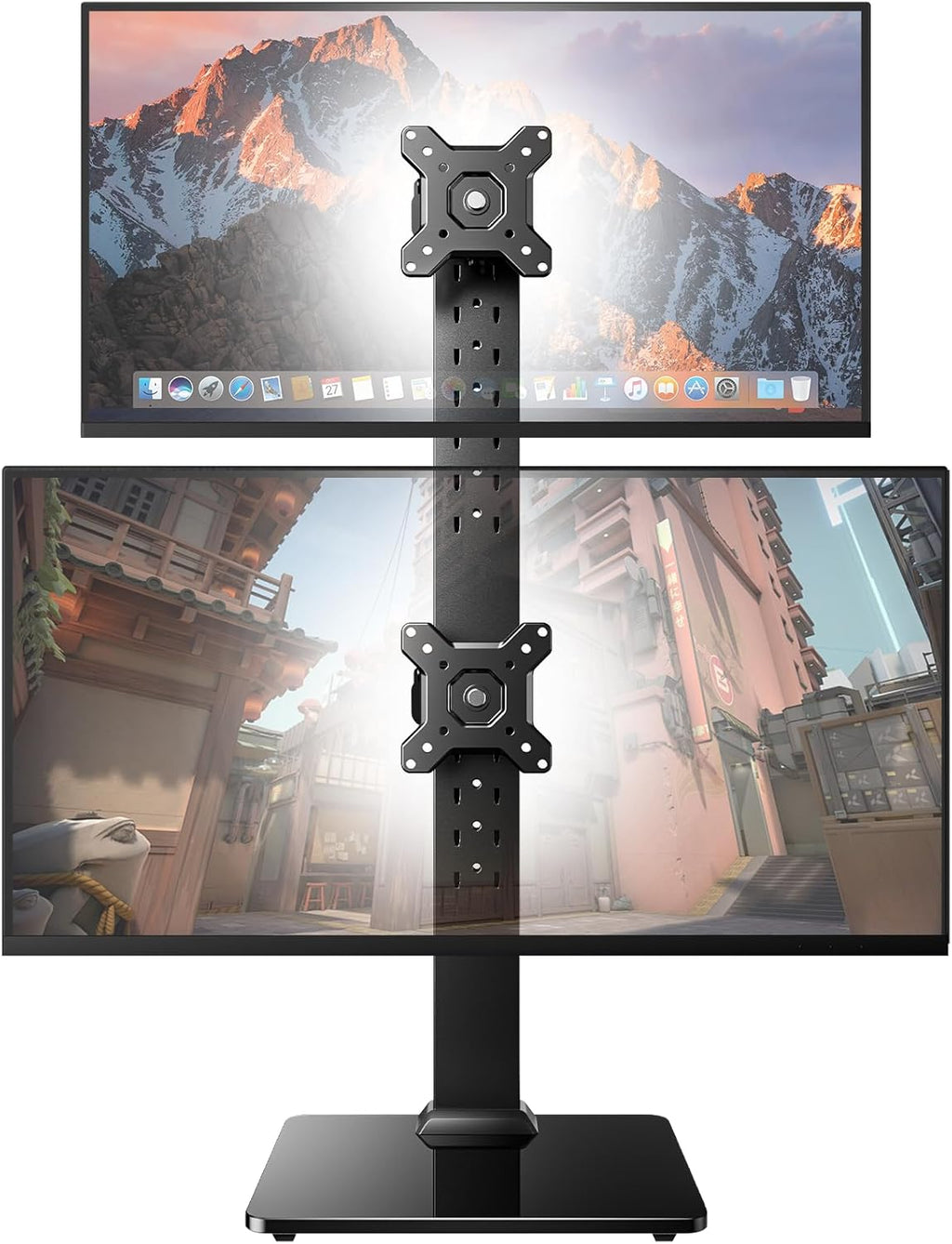 HUANUO Dual Monitor Stand for 13 to 34 Inch, Max Load 44 lbs, Vertical Monitor Mount, Freestanding Monitor Riser with Swivel, Tilt, Rotation, 13 Height Settings, Max VESA 100x100 -