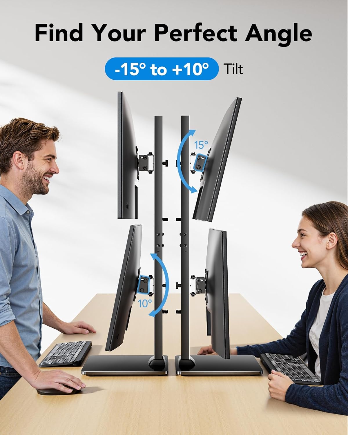 HUANUO Dual Monitor Stand for 13 to 34 Inch, Max Load 44 lbs, Vertical Monitor Mount, Freestanding Monitor Riser with Swivel, Tilt, Rotation, 13 Height Settings, Max VESA 100x100 -