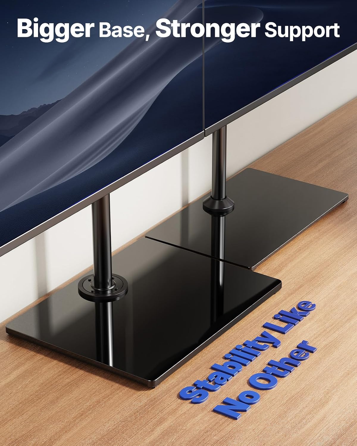 HUANUO Dual Monitor Stand with Laptop Desk Mount, Freestanding Glass Base | Fits 13-32 Inch Screens, Up to 17 Inch Laptop, 22 lbs/Monitor Arm, 19.8 lbs/Tray Arm, 2 Setup Options, VESA 75x75/100x100mm -