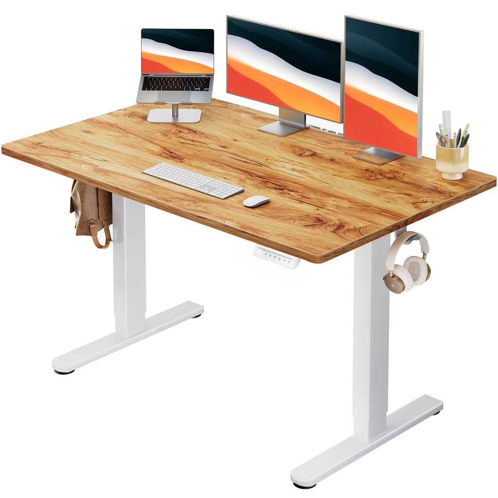 HUANUO Electric Small Standing Desk, 35" x 24" Whole Piece Desktop, Adjustable Height Computer Desk, 4 Height Memory Settings, Sit Stand Up Desk for Home Office, White - White