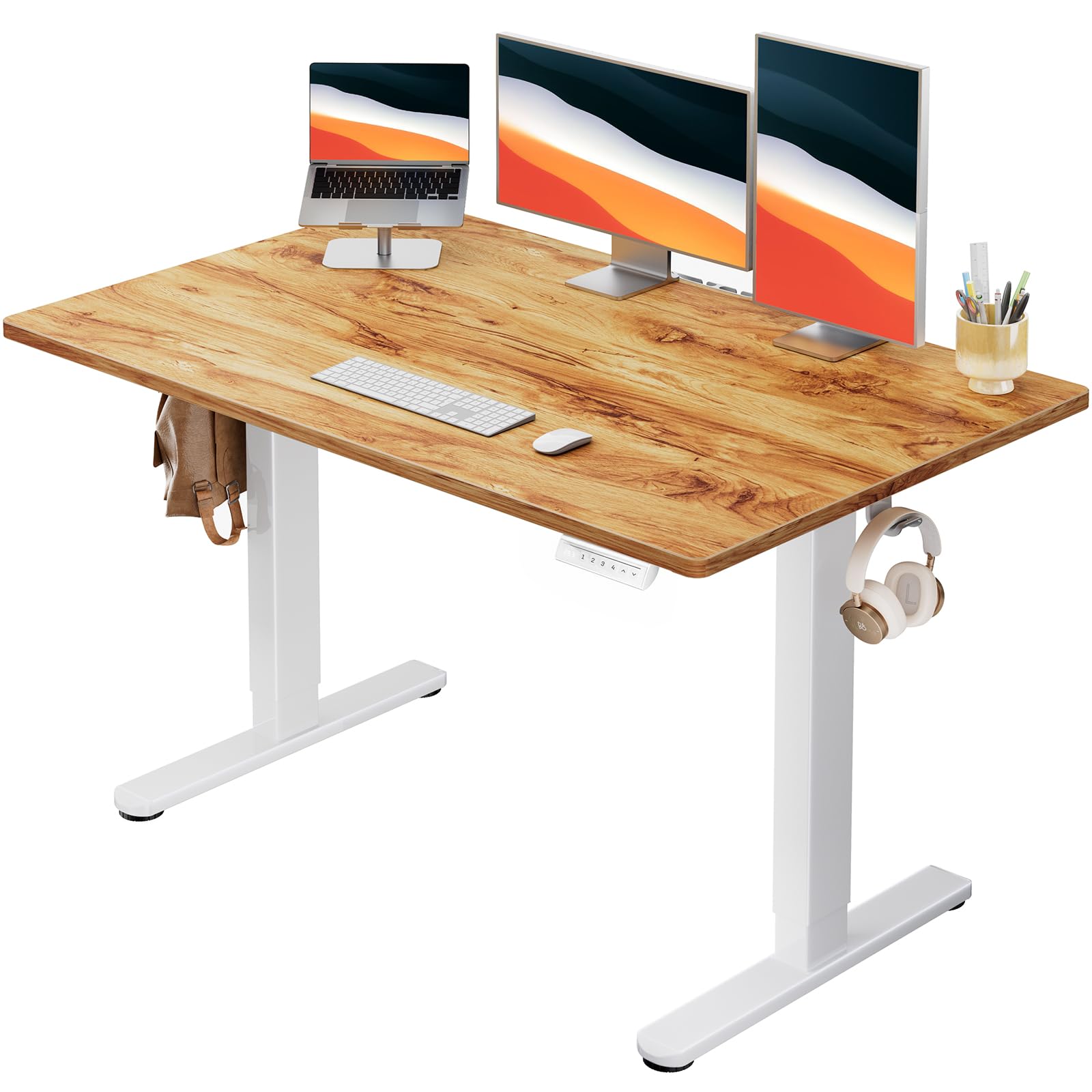 HUANUO Electric Small Standing Desk, 35" x 24" Whole Piece Desktop, Adjustable Height Computer Desk, 4 Height Memory Settings, Sit Stand Up Desk for Home Office, White - White