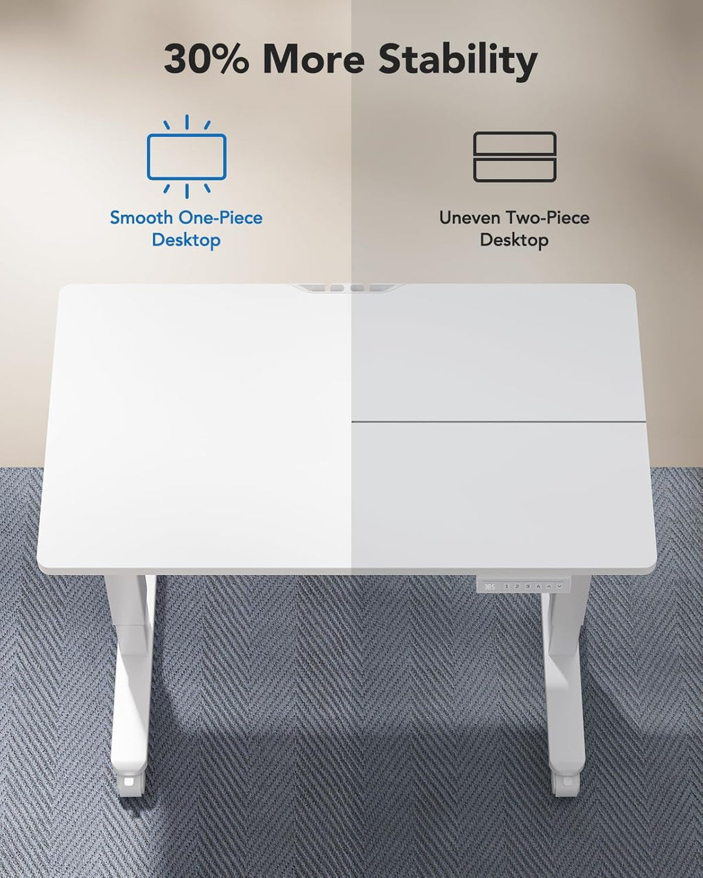 HUANUO Electric Small Standing Desk, 35" x 24" Whole Piece Desktop, Adjustable Height Computer Desk, 4 Height Memory Settings, Sit Stand Up Desk for Home Office, White - Light Vintage