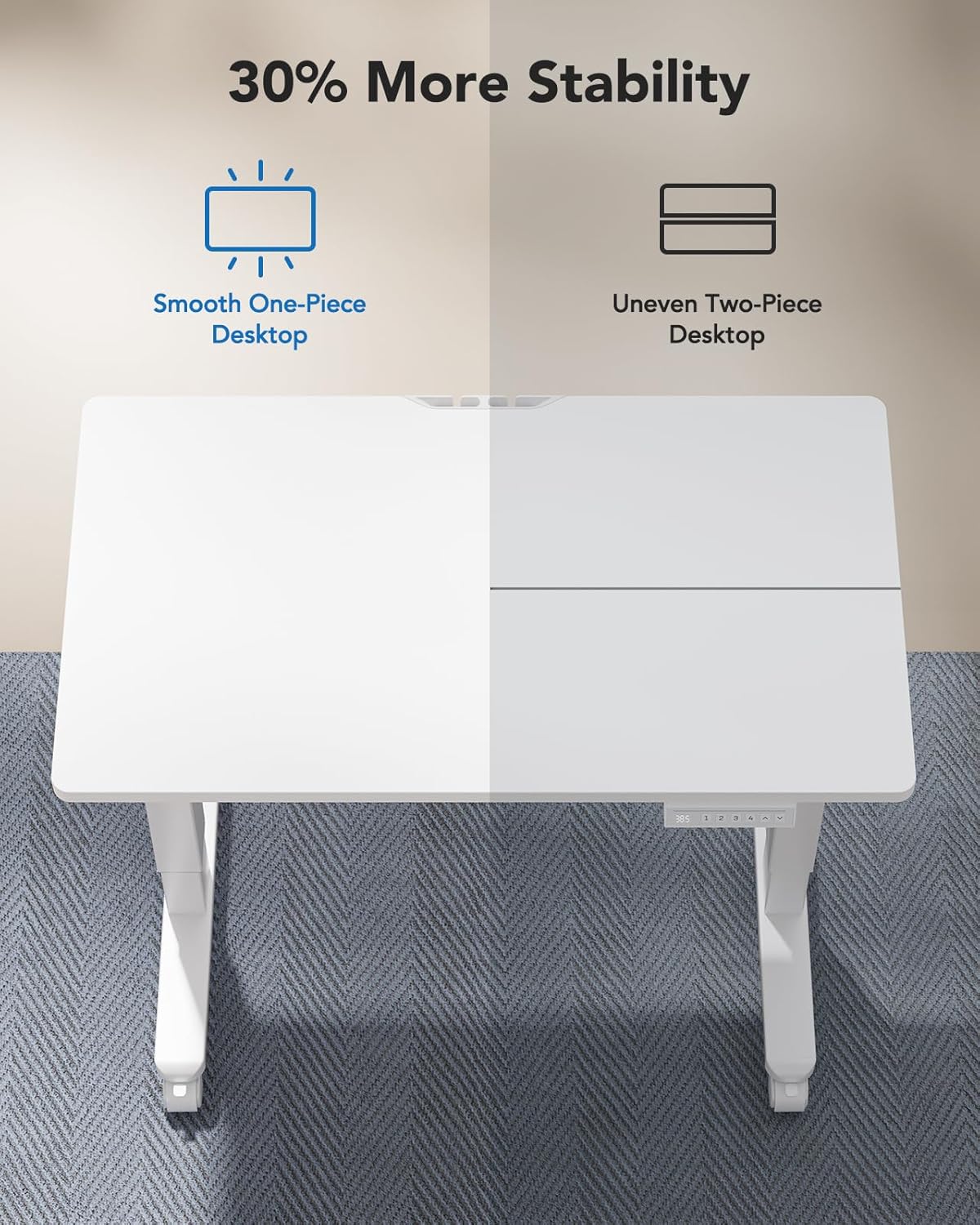 HUANUO Electric Small Standing Desk, 35" x 24" Whole Piece Desktop, Adjustable Height Computer Desk, 4 Height Memory Settings, Sit Stand Up Desk for Home Office, White - Light Vintage
