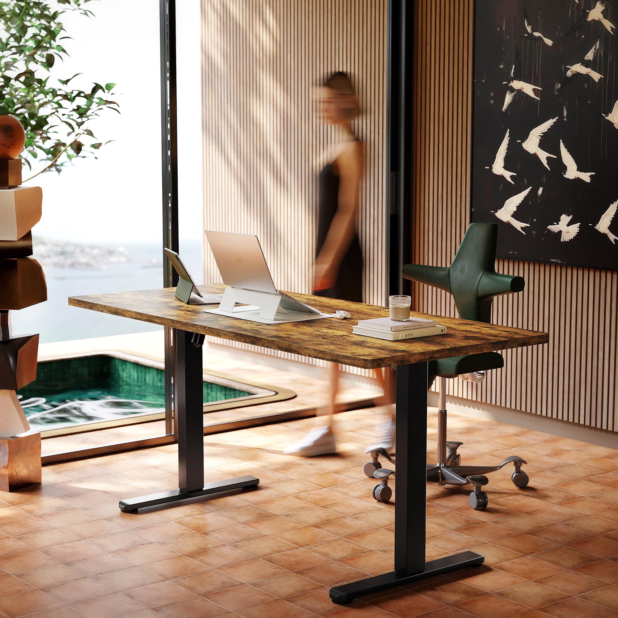 HUANUO Electric Standing Desk, 40 x 24 Inch Height Adjustable Computer Desk with Storage Bag, 4 Height Memory Settings, Sit Stand Up Desk for Home Office, Black - 40" x 24"