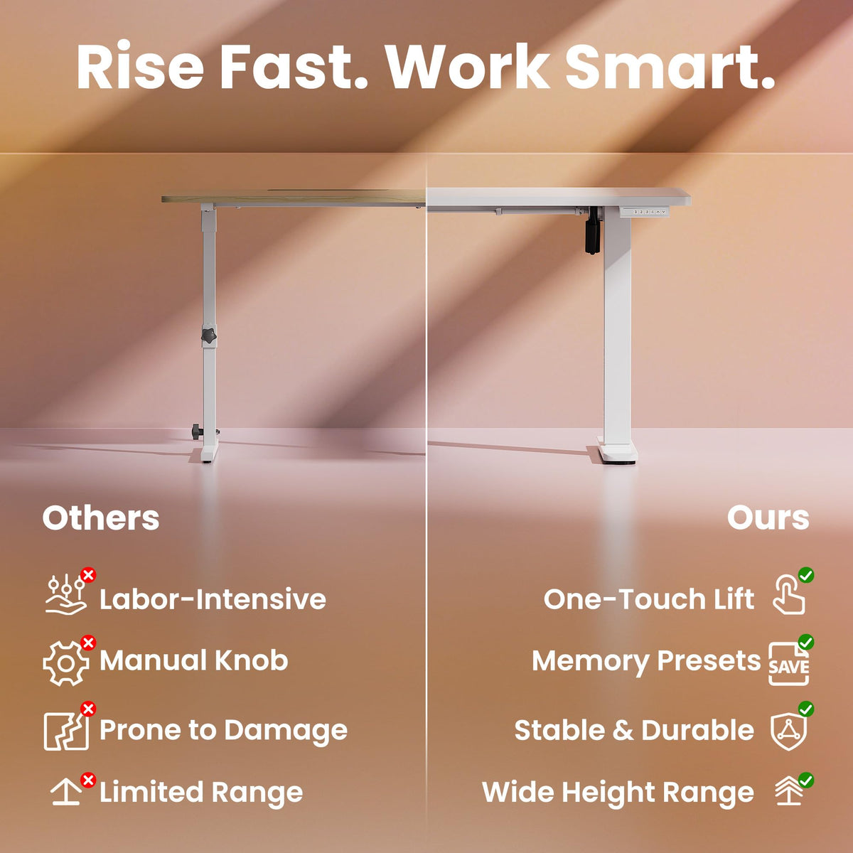 HUANUO Electric Standing Desk, 40 x 24 Inch Height Adjustable Computer Desk with Storage Bag, 4 Height Memory Settings, Sit Stand Up Desk for Home Office, Black - 40" x 24"