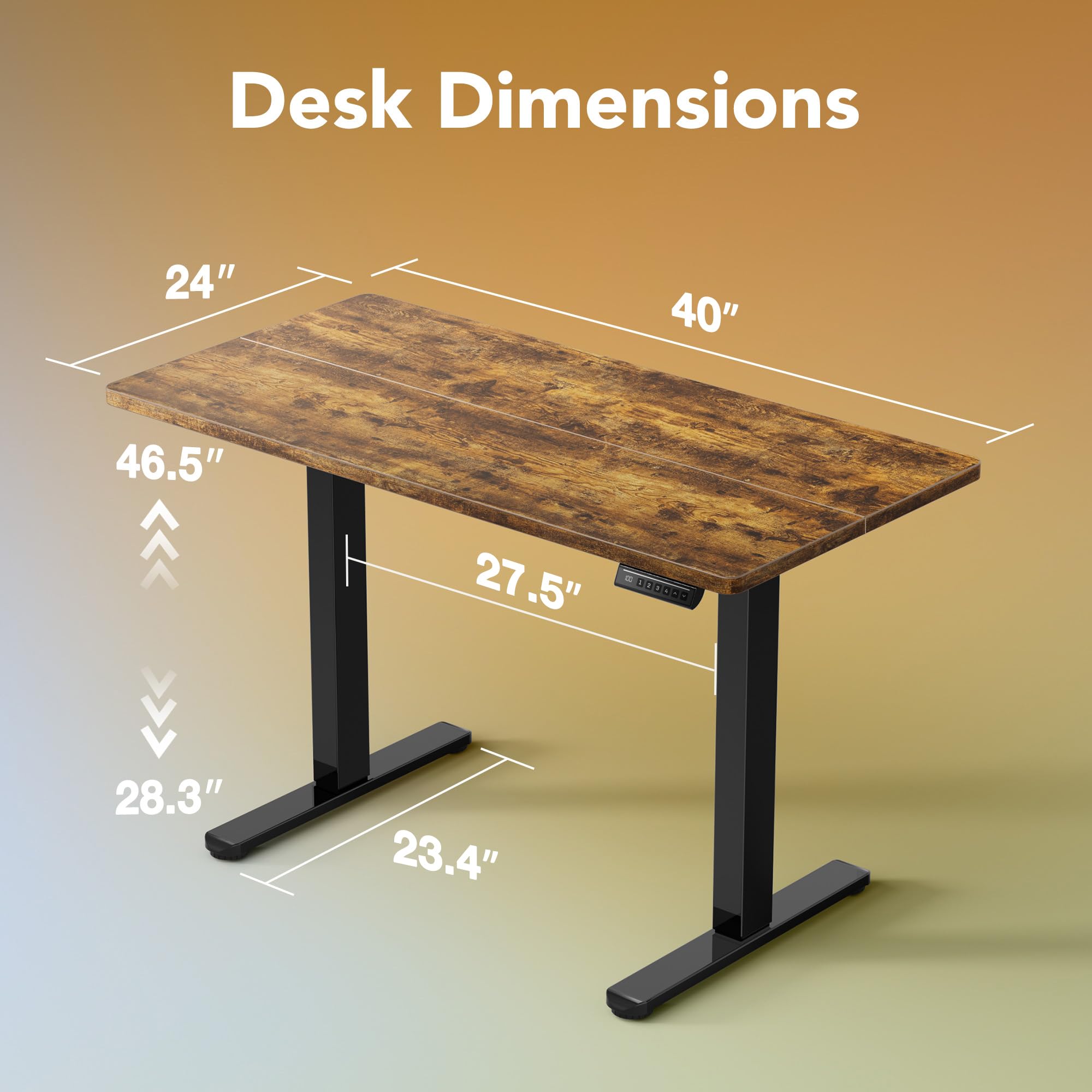 HUANUO Electric Standing Desk, 40 x 24 Inch Height Adjustable Computer Desk with Storage Bag, 4 Height Memory Settings, Sit Stand Up Desk for Home Office, Black - 40" x 24"