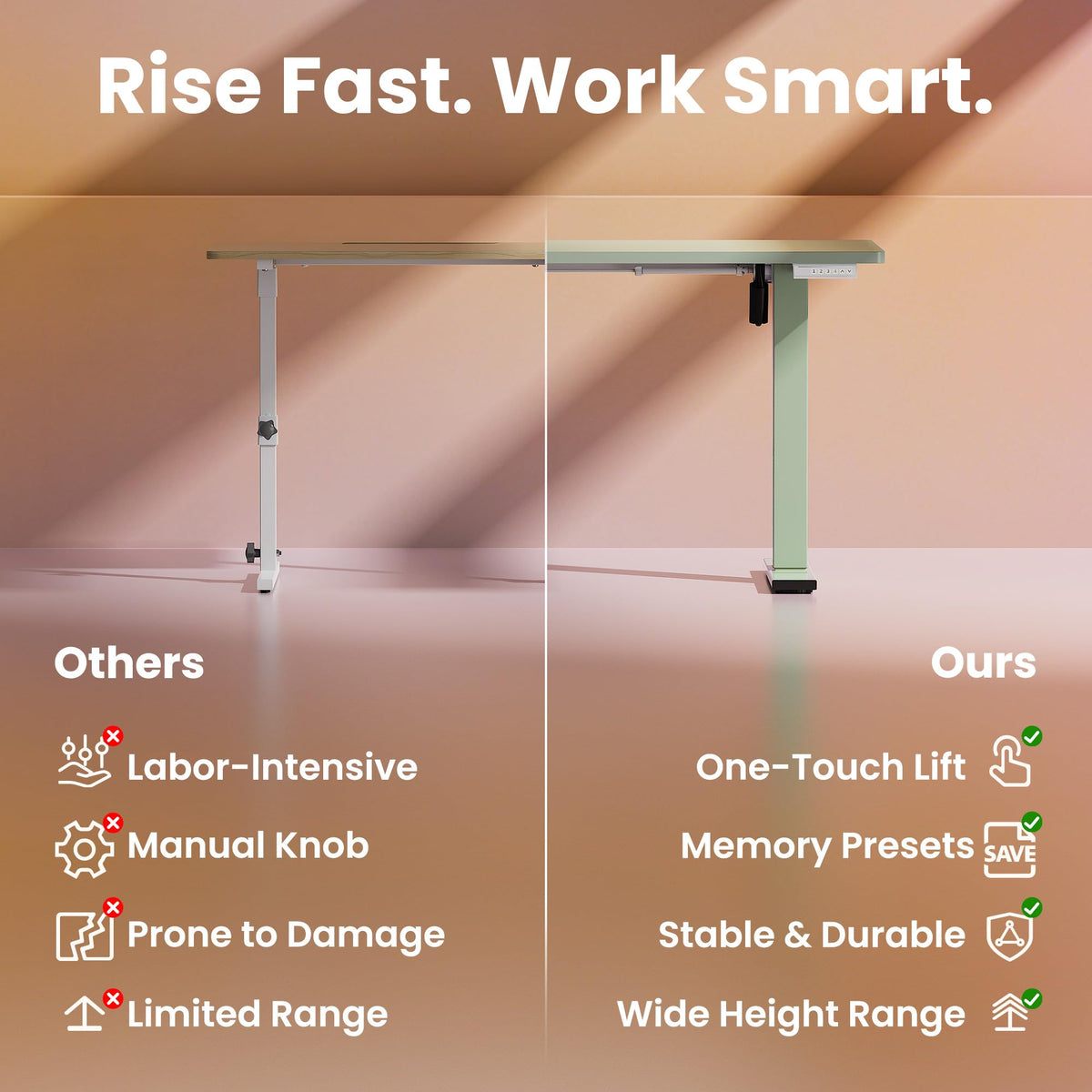 HUANUO Electric Standing Desk, 40 x 24 Inch Height Adjustable Computer Desk with Storage Bag, 4 Height Memory Settings, Sit Stand Up Desk for Home Office, Black - 40" x 24"