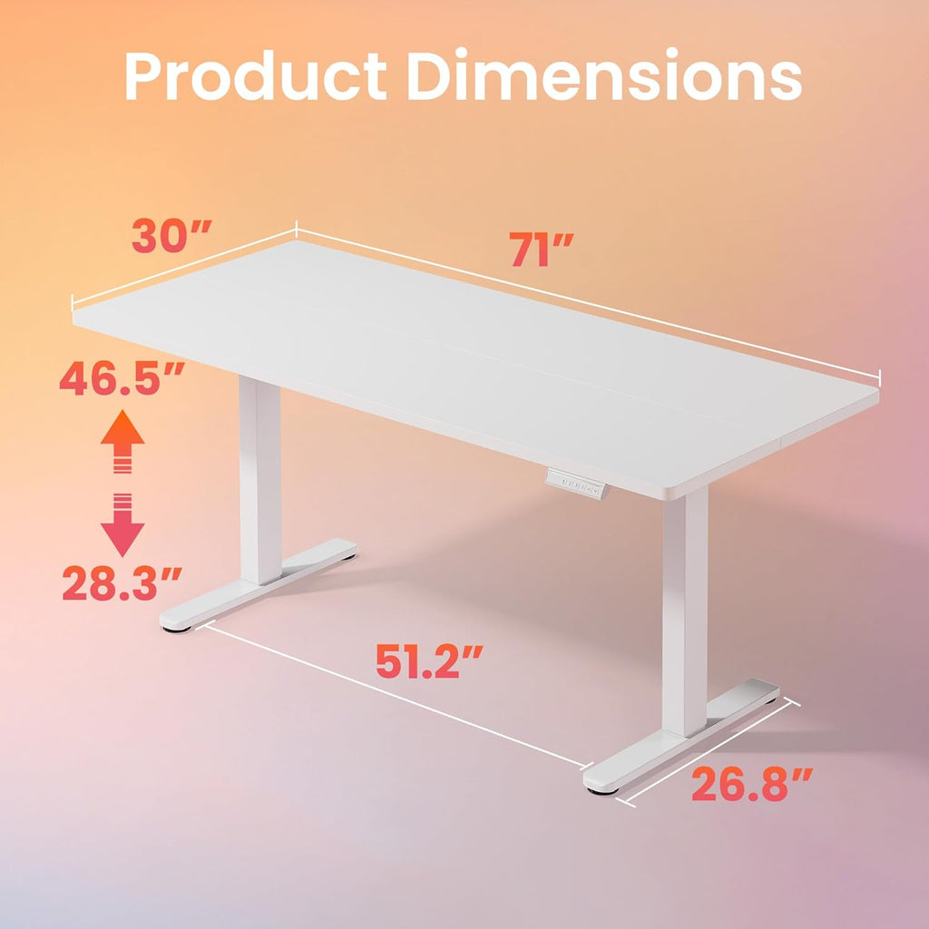 HUANUO Electric Standing Desk Adjustable Height, 4 Memory Height Settings, Sit Stand Up Desk for Home Office & Computer Workstation, White -