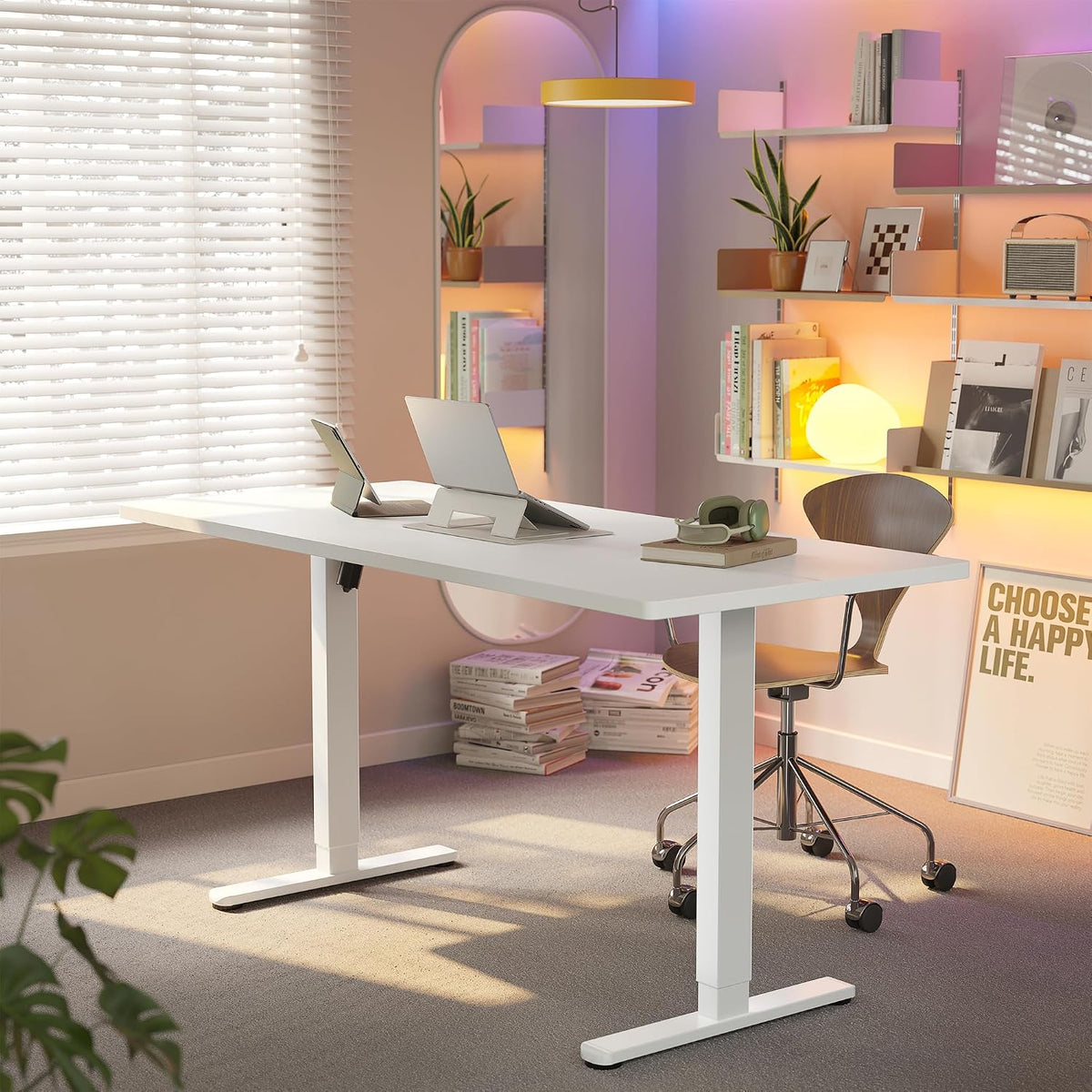 HUANUO Electric Standing Desk Adjustable Height, 4 Memory Height Settings, Sit Stand Up Desk for Home Office & Computer Workstation, White -