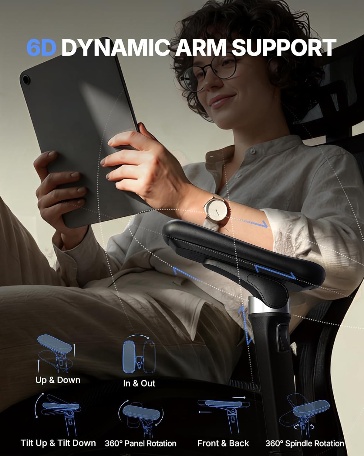 HUANUO Ergonomic Office Chair with 6D Armrest, Seat Depth Adjustment, Lumbar Support, Quiet Rubber Caster, High Back Mesh Gaming Chair with 3D Headrest, Big and Tall Desk Chair for Home Office, Black - 