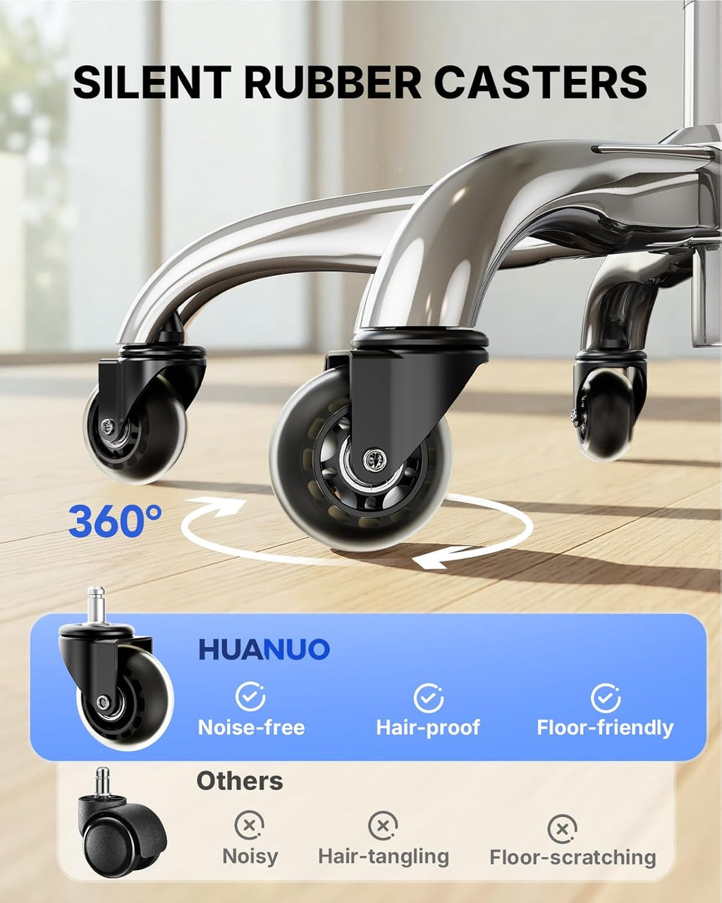 HUANUO Ergonomic Office Chair with 6D Armrest, Seat Depth Adjustment, Lumbar Support, Quiet Rubber Caster, High Back Mesh Gaming Chair with 3D Headrest, Big and Tall Desk Chair for Home Office, Black - 