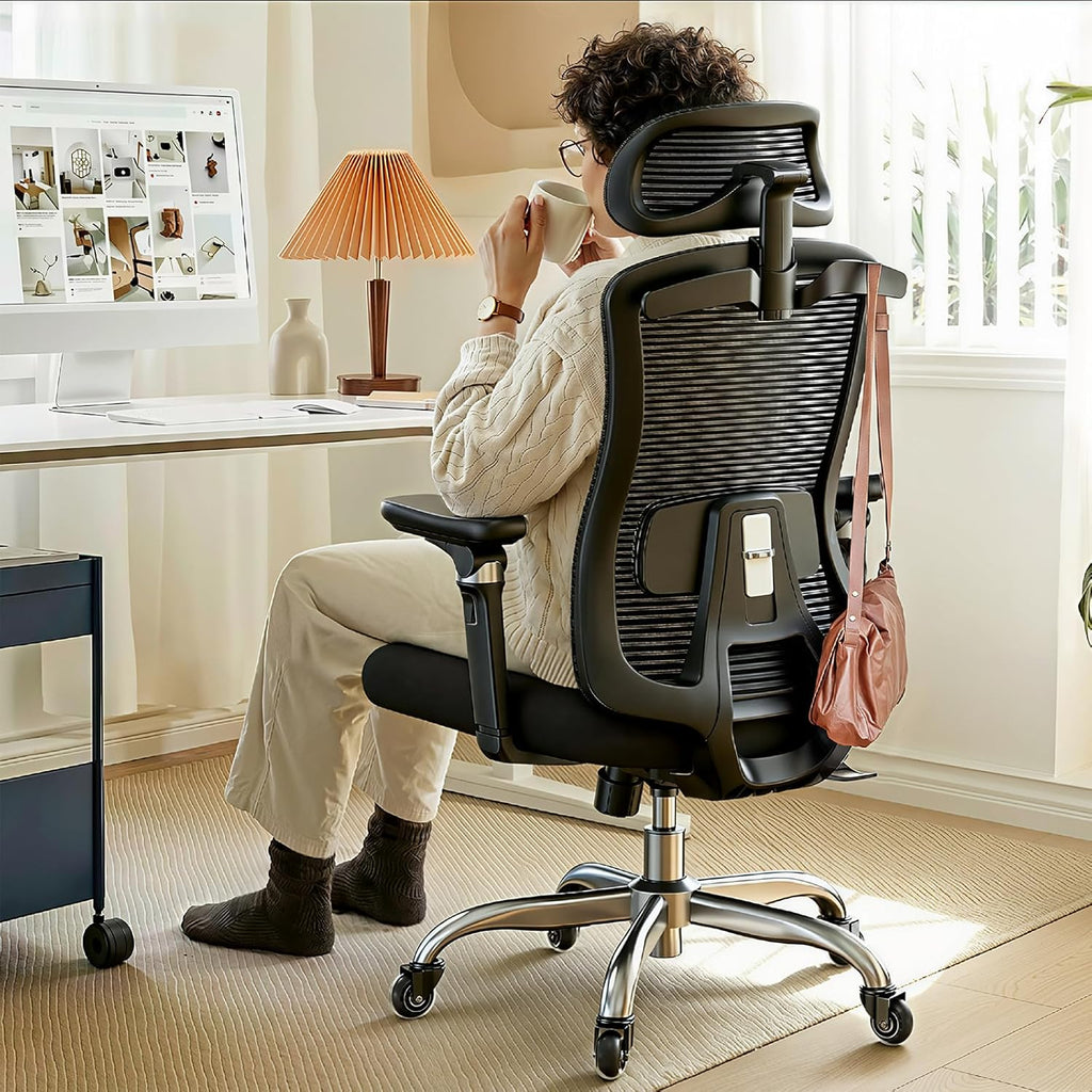 HUANUO Ergonomic Office Chair with 6D Armrest, Seat Depth Adjustment, Lumbar Support, Quiet Rubber Caster, High Back Mesh Gaming Chair with 3D Headrest, Big and Tall Desk Chair for Home Office, Black - 