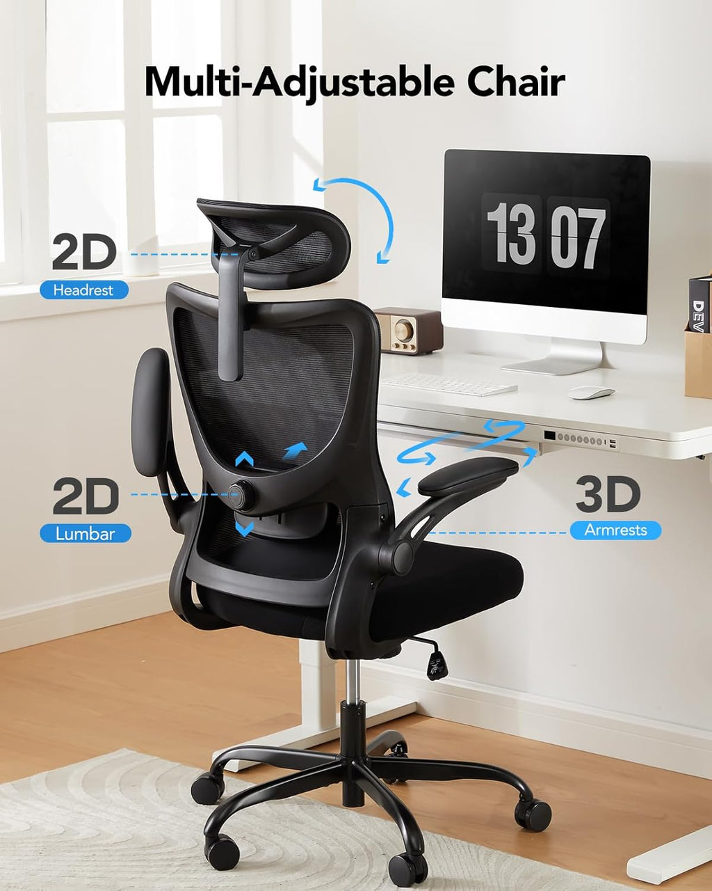 HUANUO Ergonomischer Bürostuhl, Ergonomisch Schreibtischstuhl mit Verstellbarer Lendenwirbel - und Kopfstütze, komfortabler Gaming Stuhl mit 3D - Armlehnen, Homeoffice - Büro Stuhl, maximale Last 136kg - 