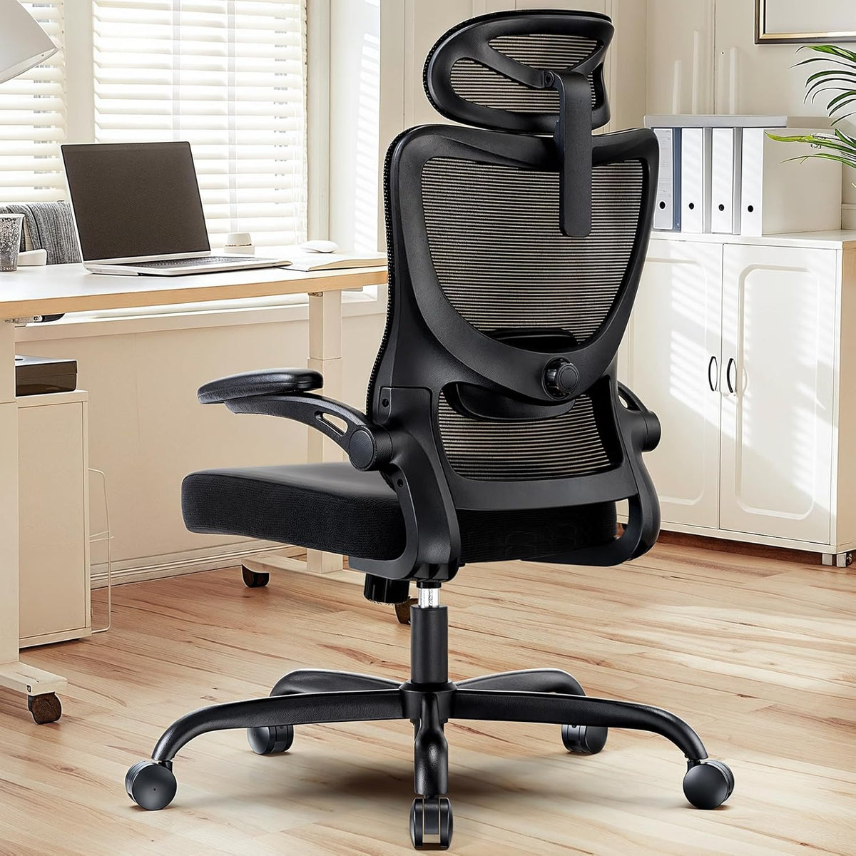 HUANUO Ergonomischer Bürostuhl, Ergonomisch Schreibtischstuhl mit Verstellbarer Lendenwirbel - und Kopfstütze, komfortabler Gaming Stuhl mit 3D - Armlehnen, Homeoffice - Büro Stuhl, maximale Last 136kg - 