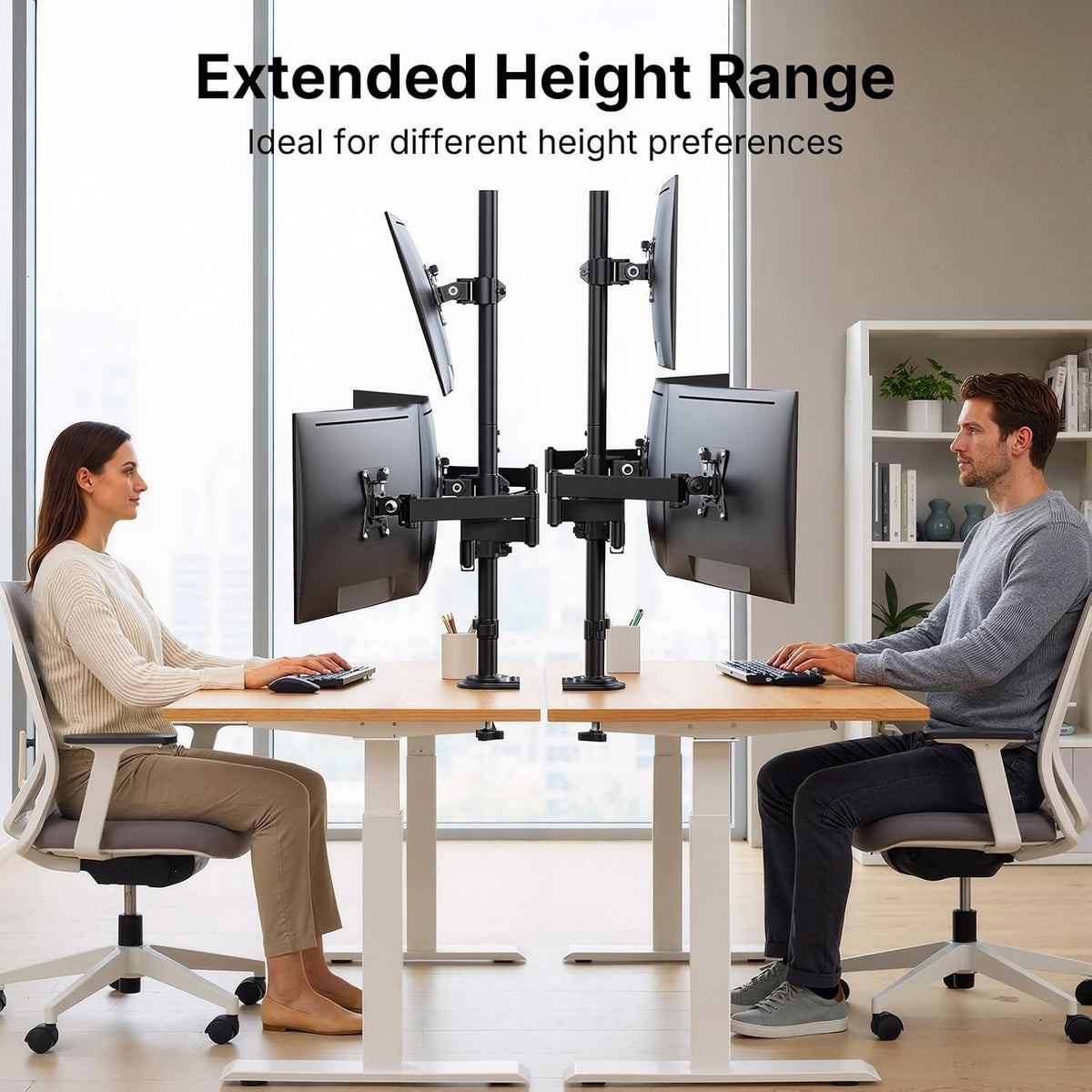 HUANUO Monitor Mount for 13-27 Inch Screens, Fully Adjustable Heavy Duty Monitor Desk Mount for 4 Screens with Swivel, Tilt, Rotation, Larger C-Clamp & Grommet Base, Each Arm Holds up to 22 lbs -