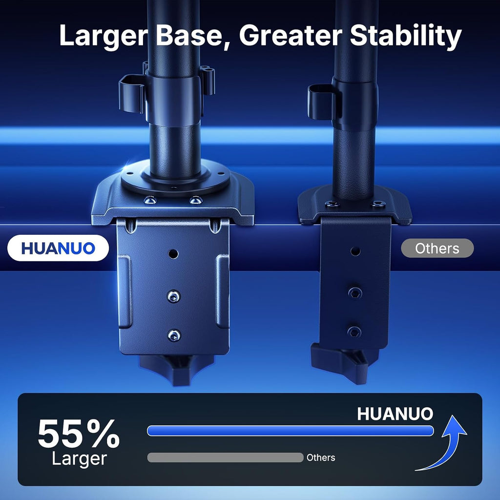 HUANUO Monitor Mount for 13-27 Inch Screens, Fully Adjustable Heavy Duty Monitor Desk Mount for 4 Screens with Swivel, Tilt, Rotation, Larger C-Clamp & Grommet Base, Each Arm Holds up to 22 lbs -