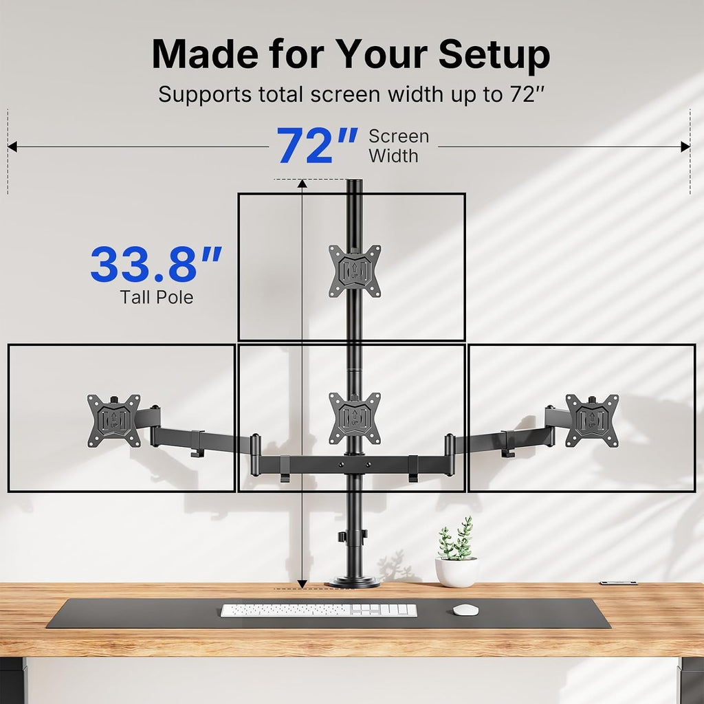 HUANUO Monitor Mount for 13-27 Inch Screens, Fully Adjustable Heavy Duty Monitor Desk Mount for 4 Screens with Swivel, Tilt, Rotation, Larger C-Clamp & Grommet Base, Each Arm Holds up to 22 lbs -