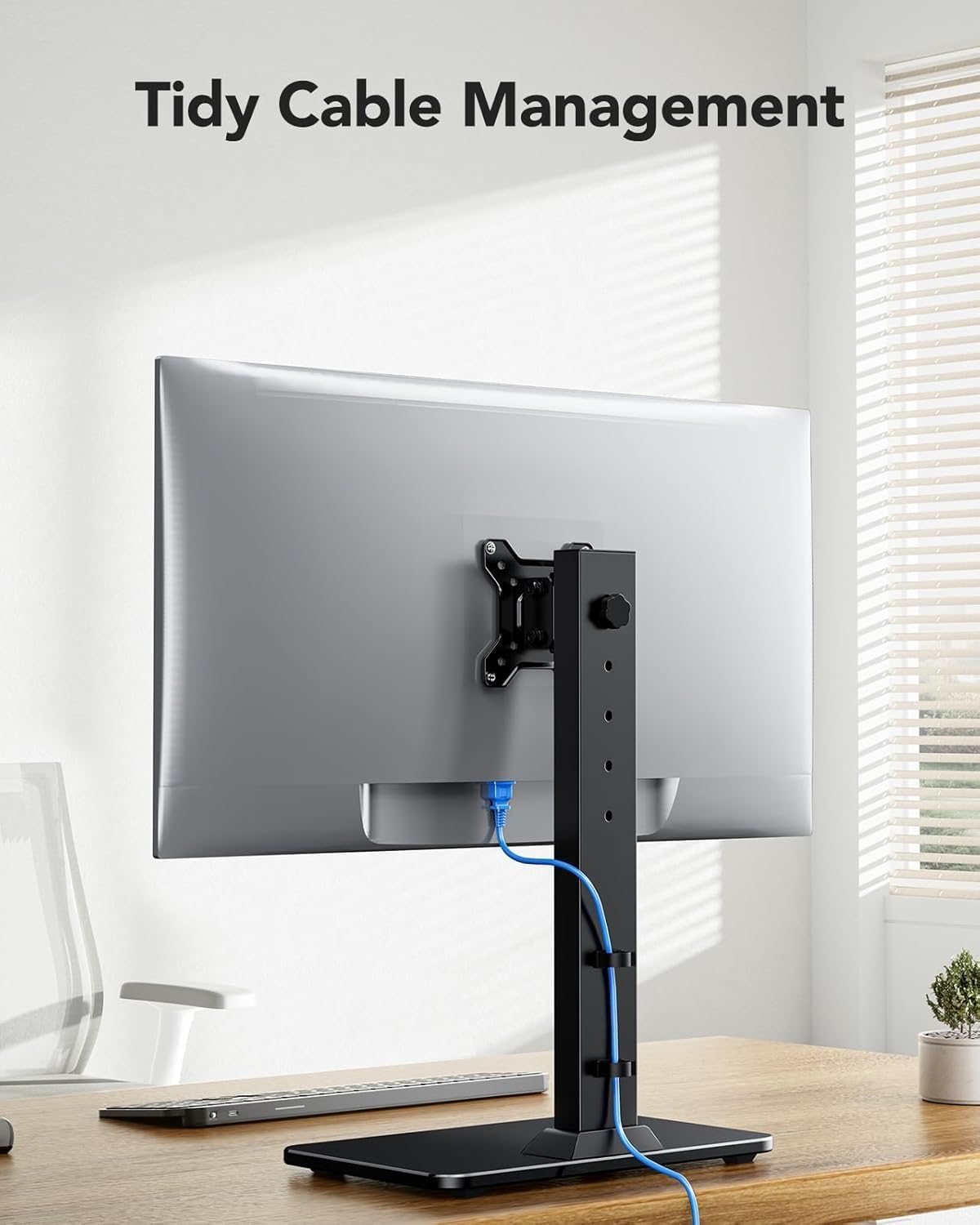 HUANUO Monitor Stand, Freestanding VESA Monitor Mount for 13″–34″ Screens up to 44 lbs, 5 Height Options, Swivel Desk Monitor Stand Riser with 360° Rotation, Tilt, 75x75mm/100x100mm VESA, HNTVS29 - 