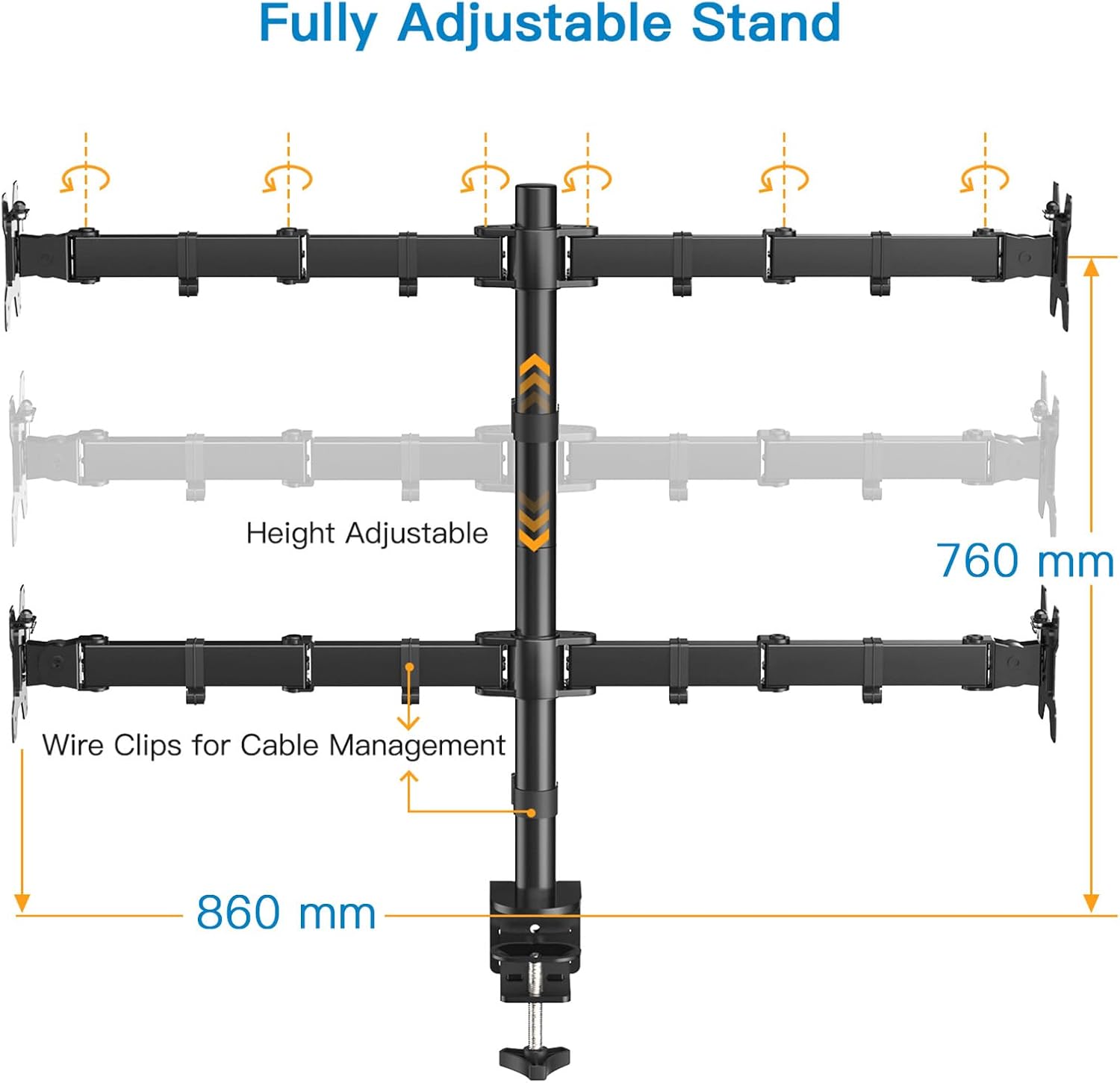 HUANUO Quad Computer Monitor Mount - Heavy Duty LCD Computer 4 Monitor Stand with Full Articulation, Fits Four Screens up to 27 Inches - Each Arm Holds up to 17.6lbs, VESA 75x75-100x100mm -