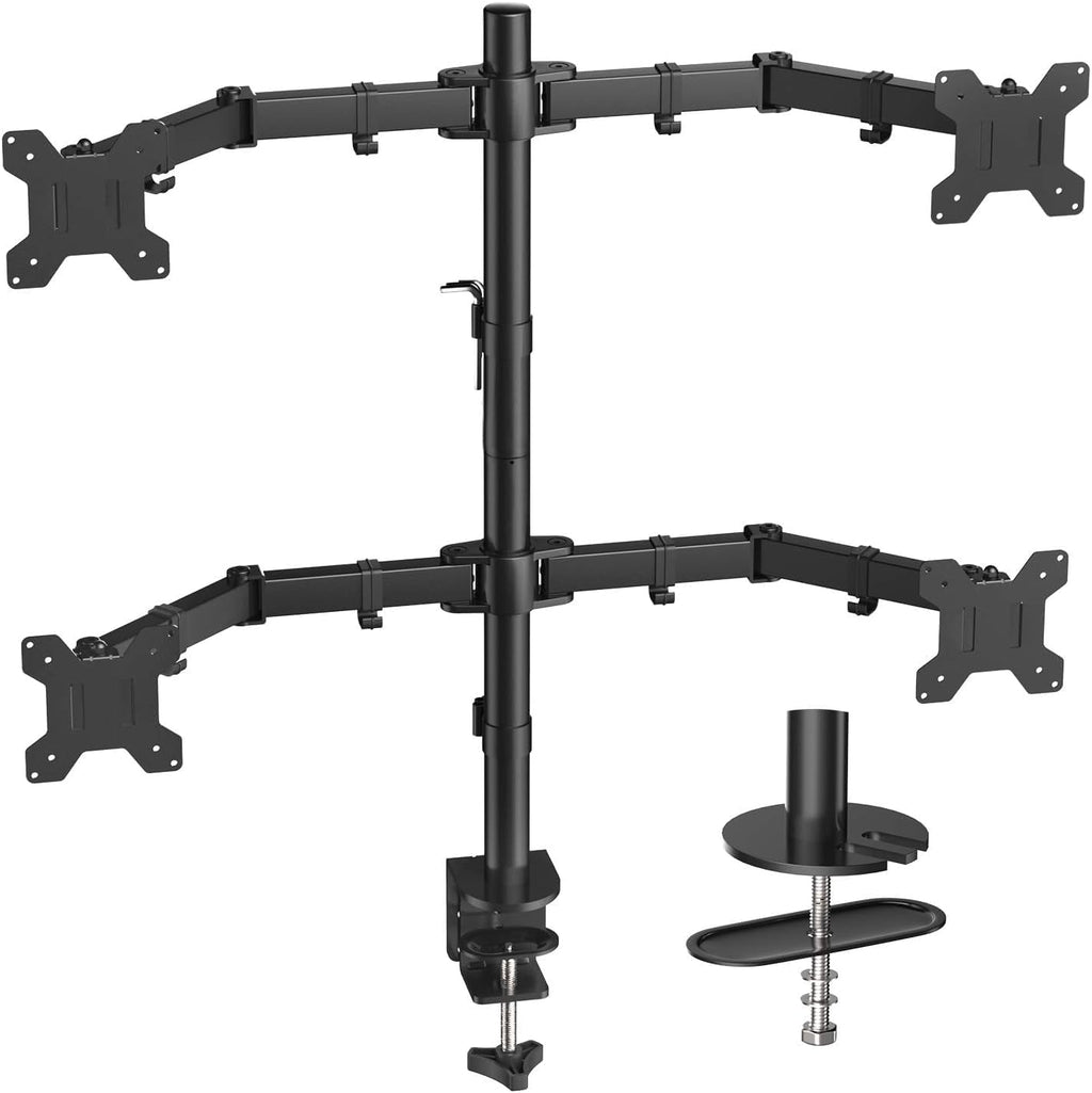 HUANUO Quad Computer Monitor Mount - Heavy Duty LCD Computer 4 Monitor Stand with Full Articulation, Fits Four Screens up to 27 Inches - Each Arm Holds up to 17.6lbs, VESA 75x75-100x100mm -