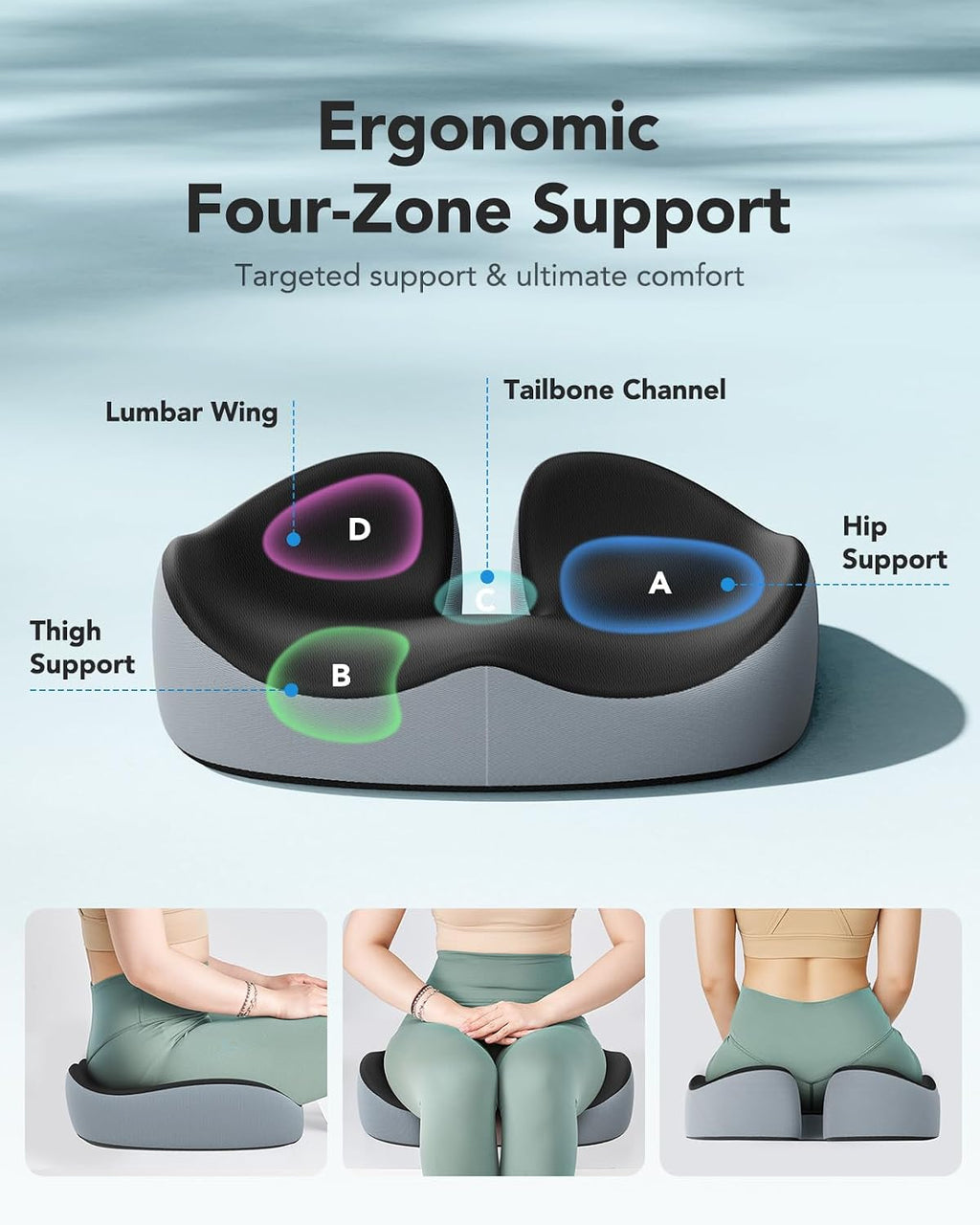 HUANUO Seat Cushion for Office Chair, Extra Large Memory Foam Cushion for Office Chair,Car & Wheelchair - Sciatica & Tailbone Pain Relief for Long Sitting, Ergonomic Design with Anti-Slip Bottom -