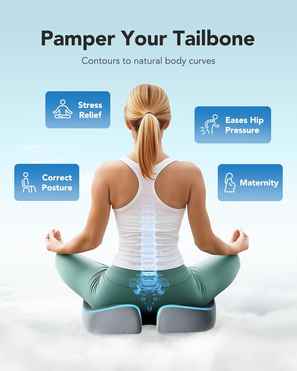 HUANUO Seat Cushion for Office Chair, Extra Large Memory Foam Cushion for Office Chair,Car & Wheelchair - Sciatica & Tailbone Pain Relief for Long Sitting, Ergonomic Design with Anti-Slip Bottom -