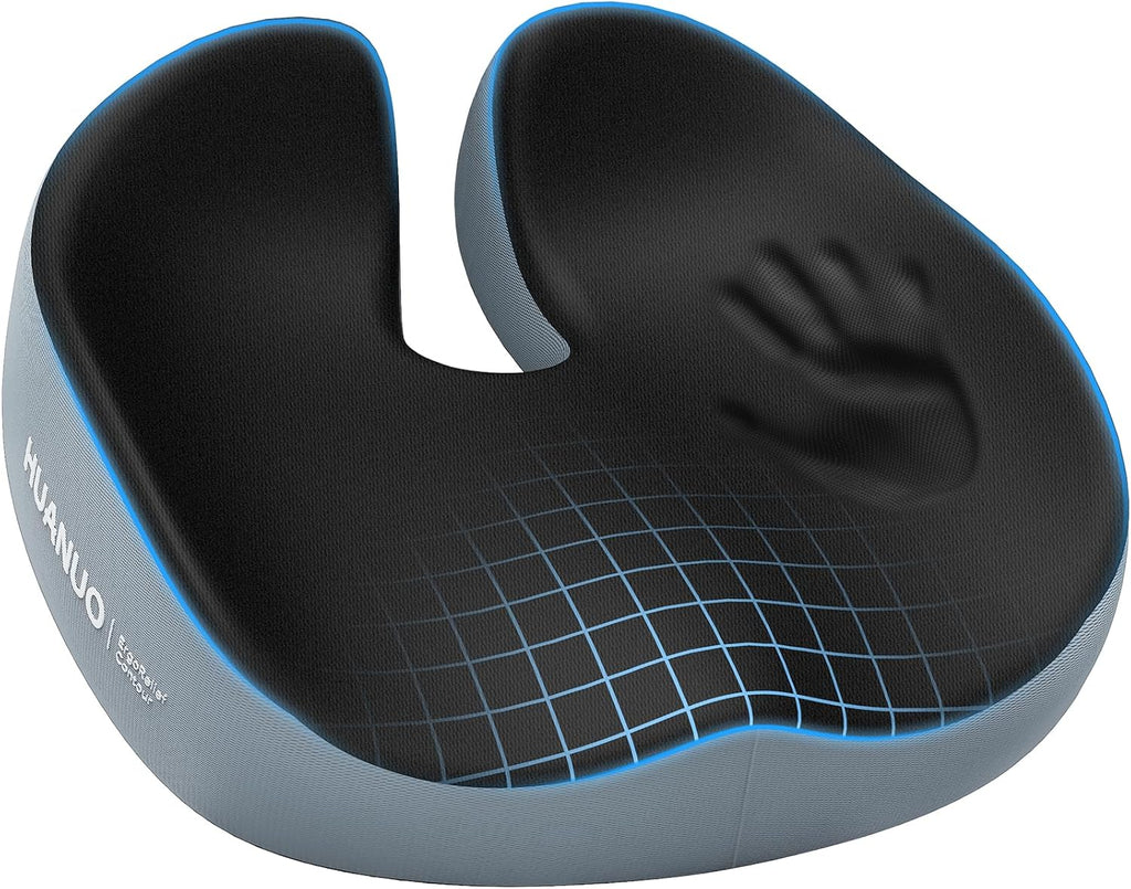 HUANUO Seat Cushion for Office Chair, Extra Large Memory Foam Cushion for Office Chair,Car & Wheelchair - Sciatica & Tailbone Pain Relief for Long Sitting, Ergonomic Design with Anti-Slip Bottom -