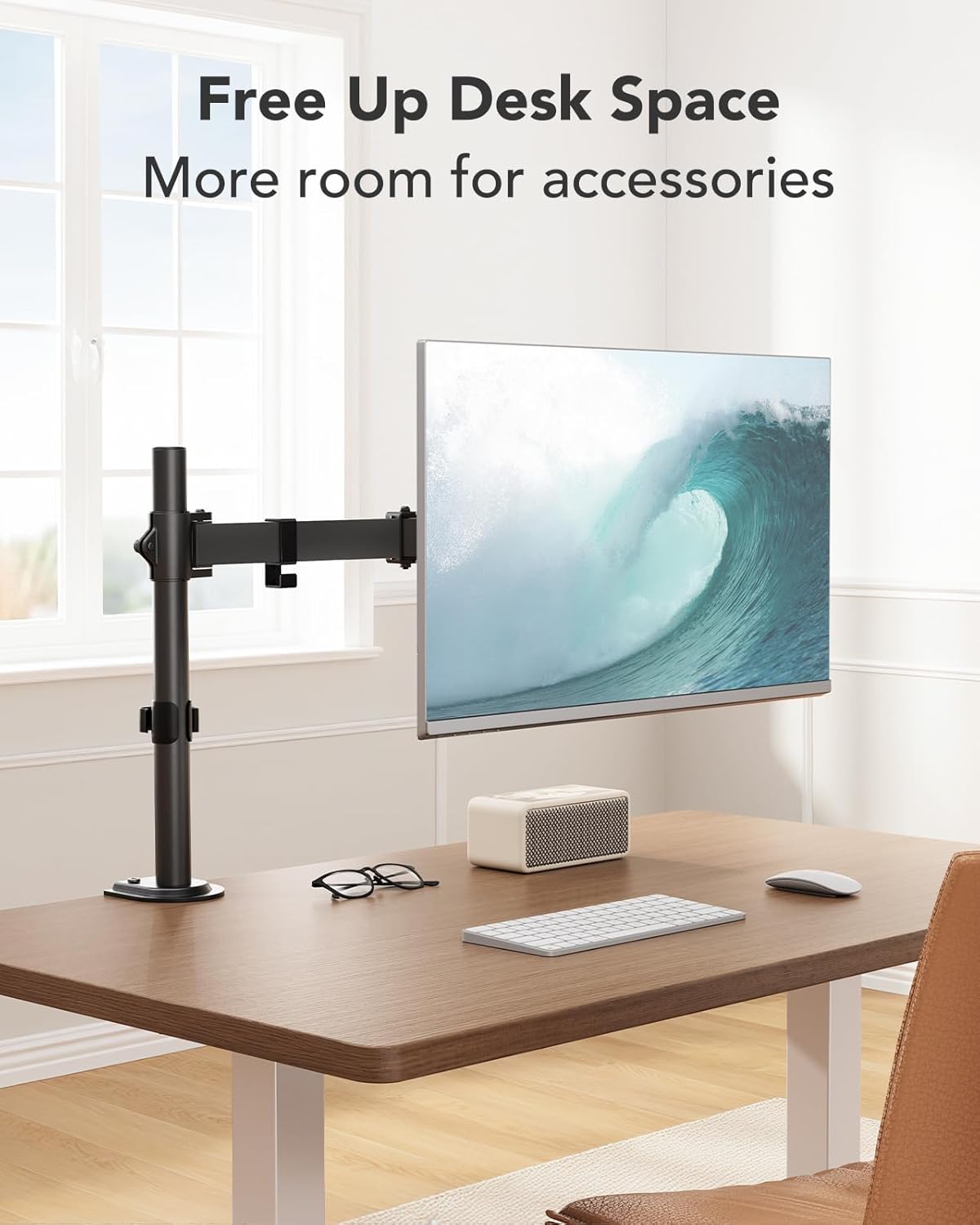 HUANUO Single Monitor Mount, Monitor Arm for 13”-32” Monitors up to 17.6 lbs, Adjustable Stand with 16” Max Height, Desk Mount with C-Clamp and Grommet Base, VESA 75x75mm or 100x100mm -