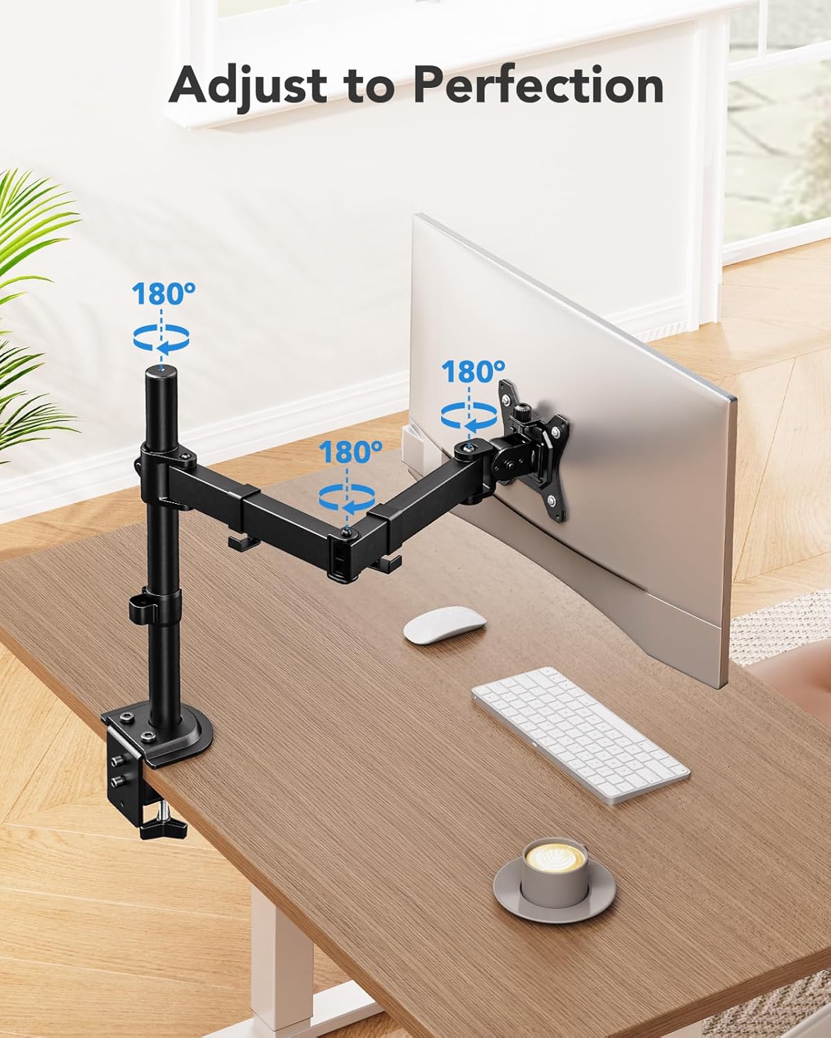 HUANUO Single Monitor Mount, Monitor Arm for 13”-32” Monitors up to 17.6 lbs, Adjustable Stand with 16” Max Height, Desk Mount with C-Clamp and Grommet Base, VESA 75x75mm or 100x100mm -