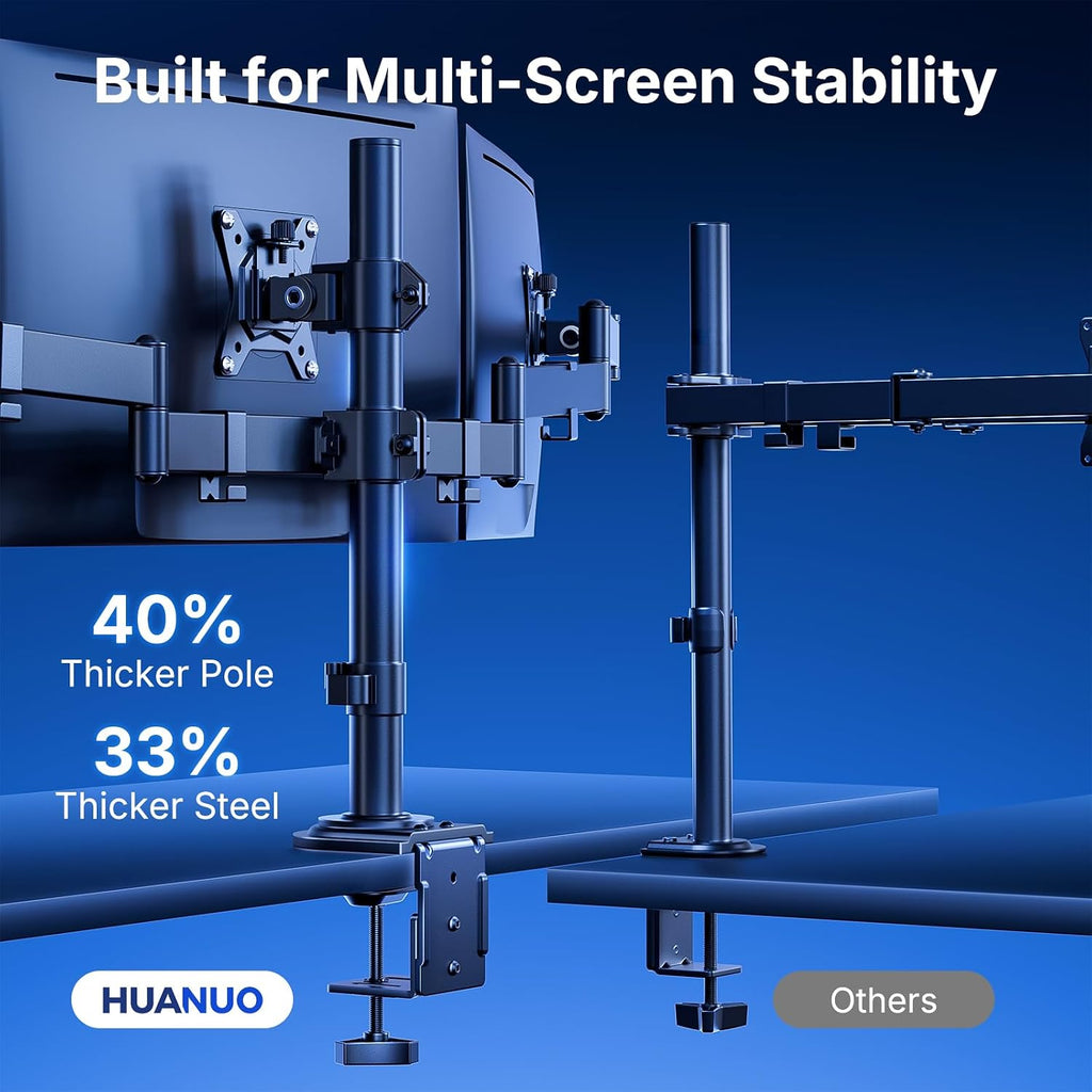 HUANUO Six Monitor Mount for 13–27 Inch Screens, Hex Monitor Stand with 33.8″ Taller Height Range, Fully Adjustable Heavy Duty Articulating Computer Stand, Holds up to 22 lbs, VESA 75x75/100x100mm -