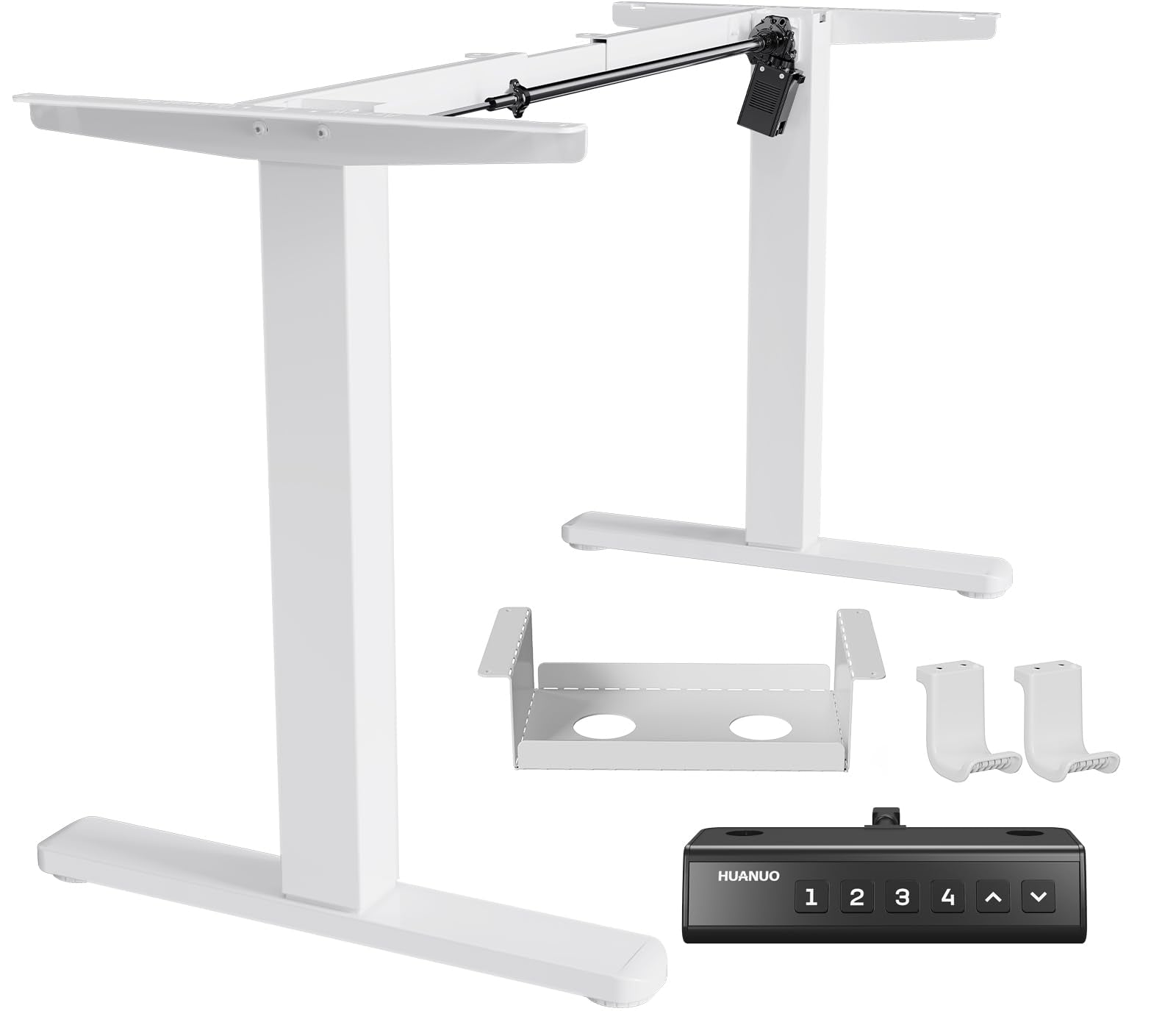 HUANUO Standing Desk Frame with 220lbs Powerful Brushless Motor, Thick T-Shaped Adjustable Desk Legs Made of Automotive-Grade Steel, for Max 75″ x 35″ Desktop, for Home Office, Black Frame Only - White