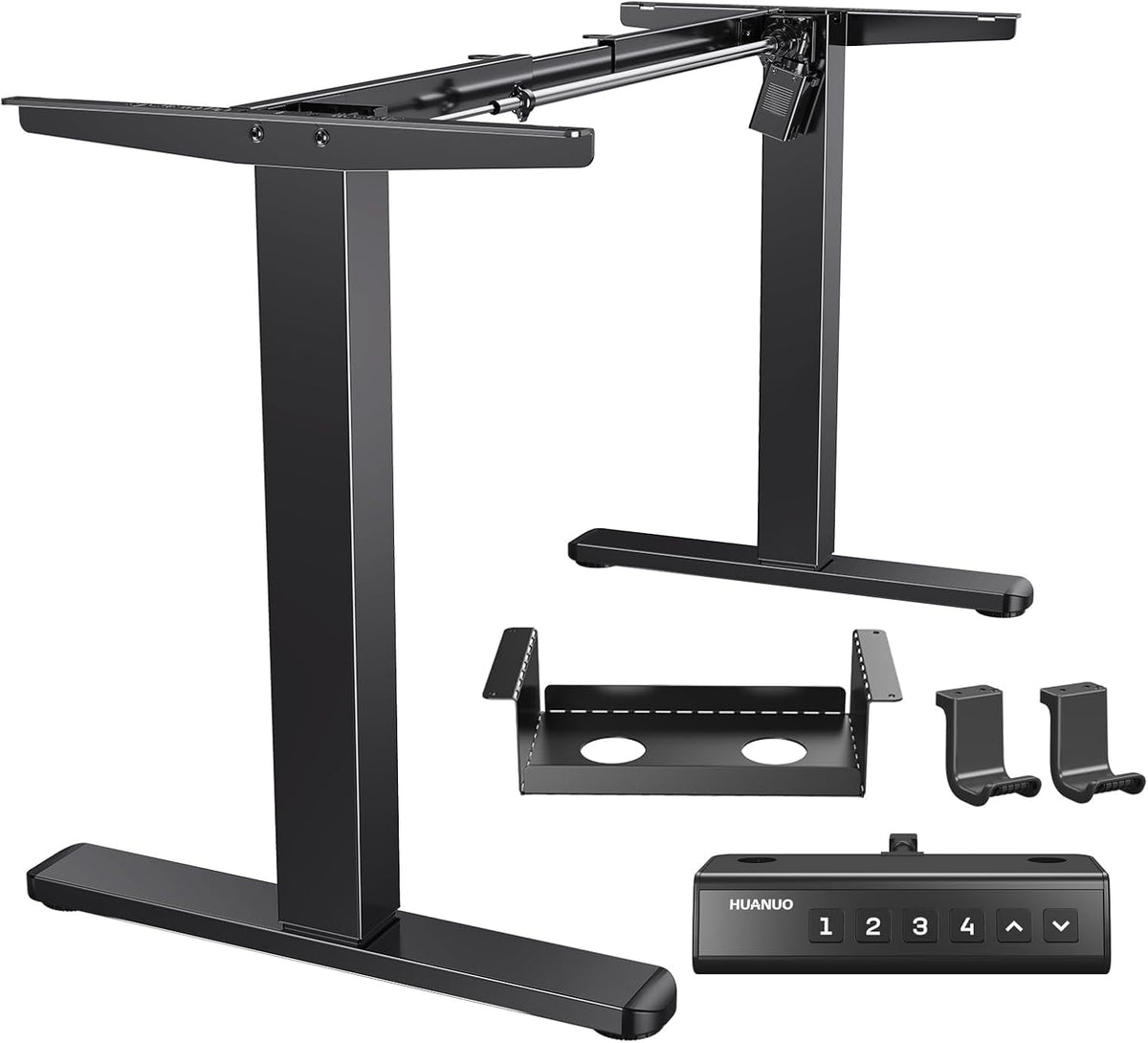 HUANUO Standing Desk Frame with 220lbs Powerful Brushless Motor, Thick T-Shaped Adjustable Desk Legs Made of Automotive-Grade Steel, for Max 75″ x 35″ Desktop, for Home Office, Black Frame Only - Black