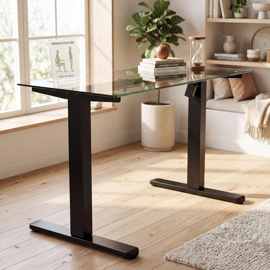 HUANUO Standing Desk Frame with 220lbs Powerful Brushless Motor, Thick T-Shaped Adjustable Desk Legs Made of Automotive-Grade Steel, for Max 75″ x 35″ Desktop, for Home Office, Black Frame Only - Black