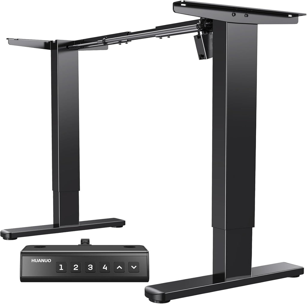 HUANUO Standing Desk Frame with 220lbs Powerful Brushless Motor, Thick T-Shaped Adjustable Desk Legs Made of Automotive-Grade Steel, for Max 75″ x 35″ Desktop, for Home Office, Black Frame Only - Black