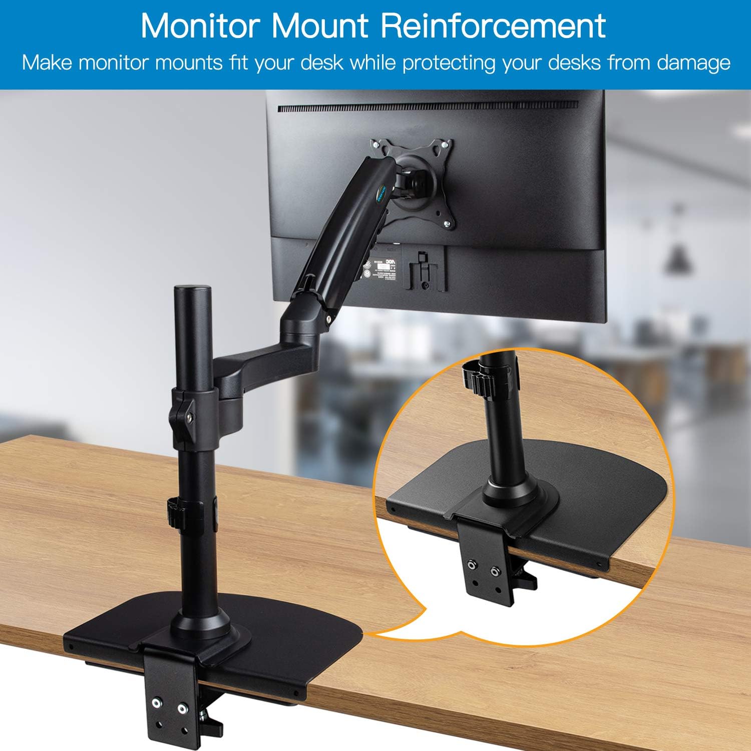 HUANUO Steel Monitor Mount Reinforcement Plate for Thin, Glass and Other Fragile Tabletop, Steel Bracket Plate Fits Most Monitor Stand C Clamp Installation -