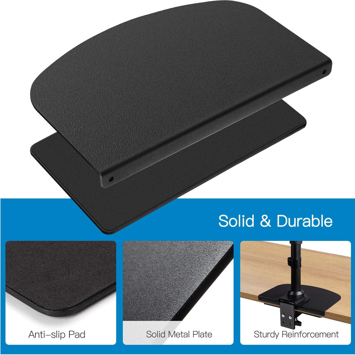 HUANUO Steel Monitor Mount Reinforcement Plate for Thin, Glass and Other Fragile Tabletop, Steel Bracket Plate Fits Most Monitor Stand C Clamp Installation -