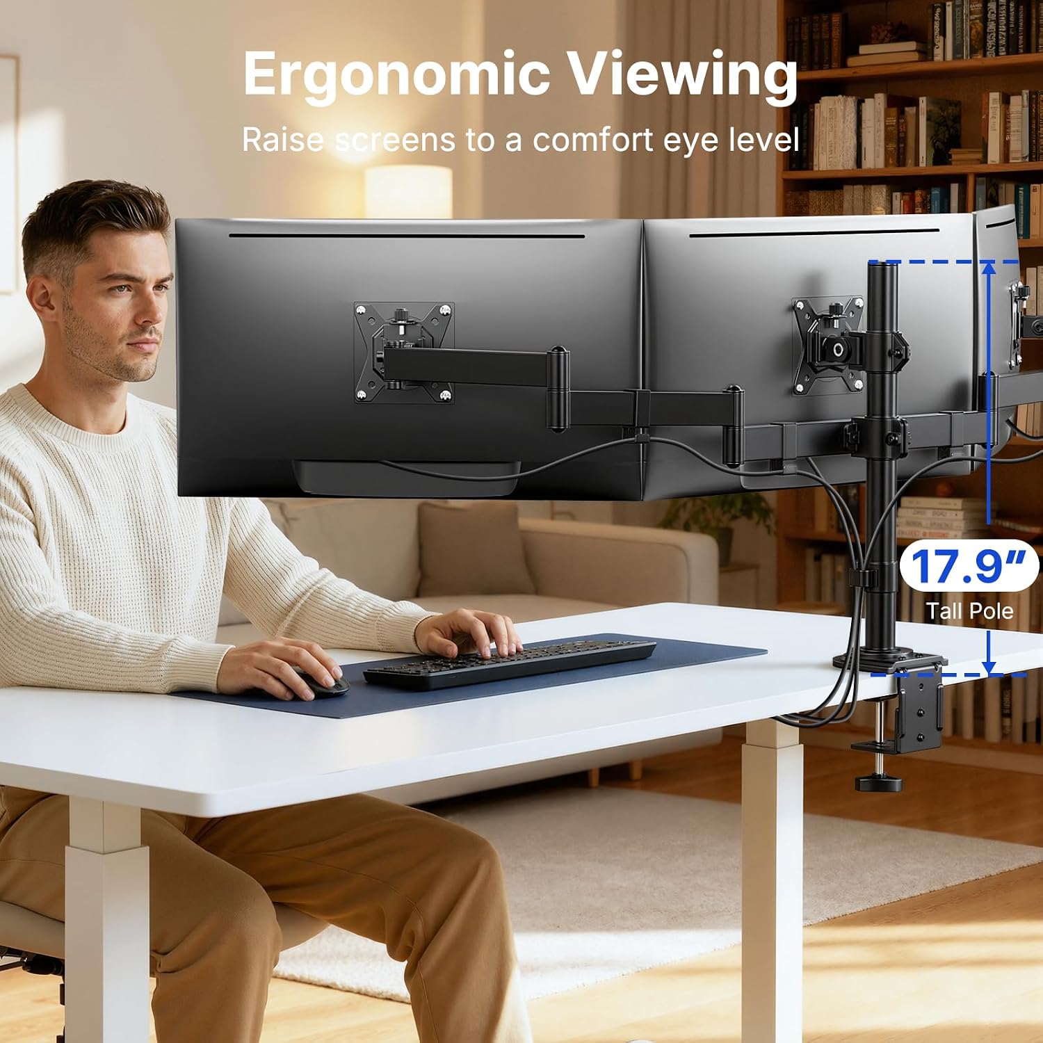 HUANUO Triple Monitor Mount for 13-27 Inch Screens | 55% Larger Base, Thicker Steel, Tilt, Swivel, Rotation, Holds up to 22 lbs, VESA 75x75/ 100x100mm, C-Clamp and Grommet Base -