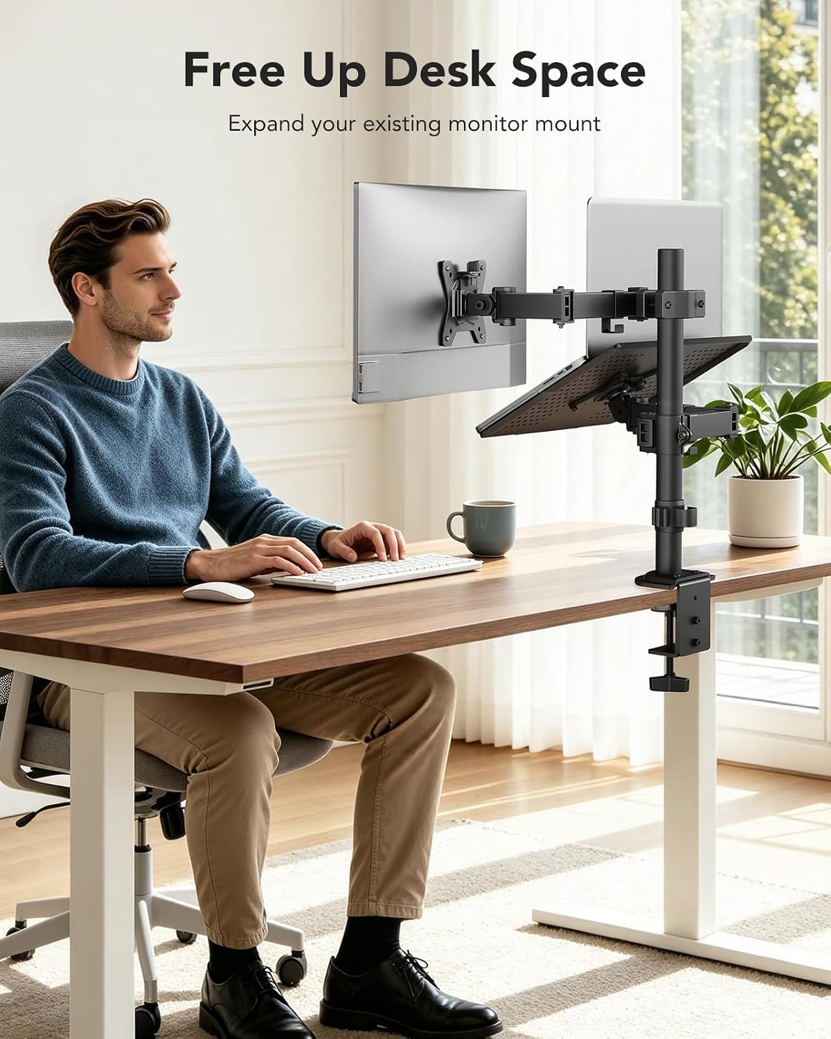 HUANUO Universal Full Motion Pole Mount Monitor Arm, Fits 13–32 Inch Screen | VESA Mount Bracket Fits Existing and Desk Pole, Office or Gaming Setup, Rack, RV, Outdoor Pole, 75mm or 100mm, Holds 22 lbs -