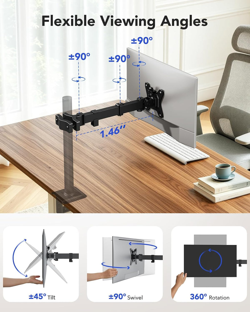 HUANUO Universal Full Motion Pole Mount Monitor Arm, Fits 13–32 Inch Screen | VESA Mount Bracket Fits Existing and Desk Pole, Office or Gaming Setup, Rack, RV, Outdoor Pole, 75mm or 100mm, Holds 22 lbs -