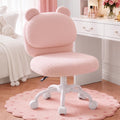 HUANUO Vanity Chair, Cute Desk Chair, Home Office Chair with Wheels, White | Teddy Fleece Fabric, Bear Backrest, Thick Cushion, Armless Chair with Wheels, Adjustable Height, 10-Minute Assembly - Pink