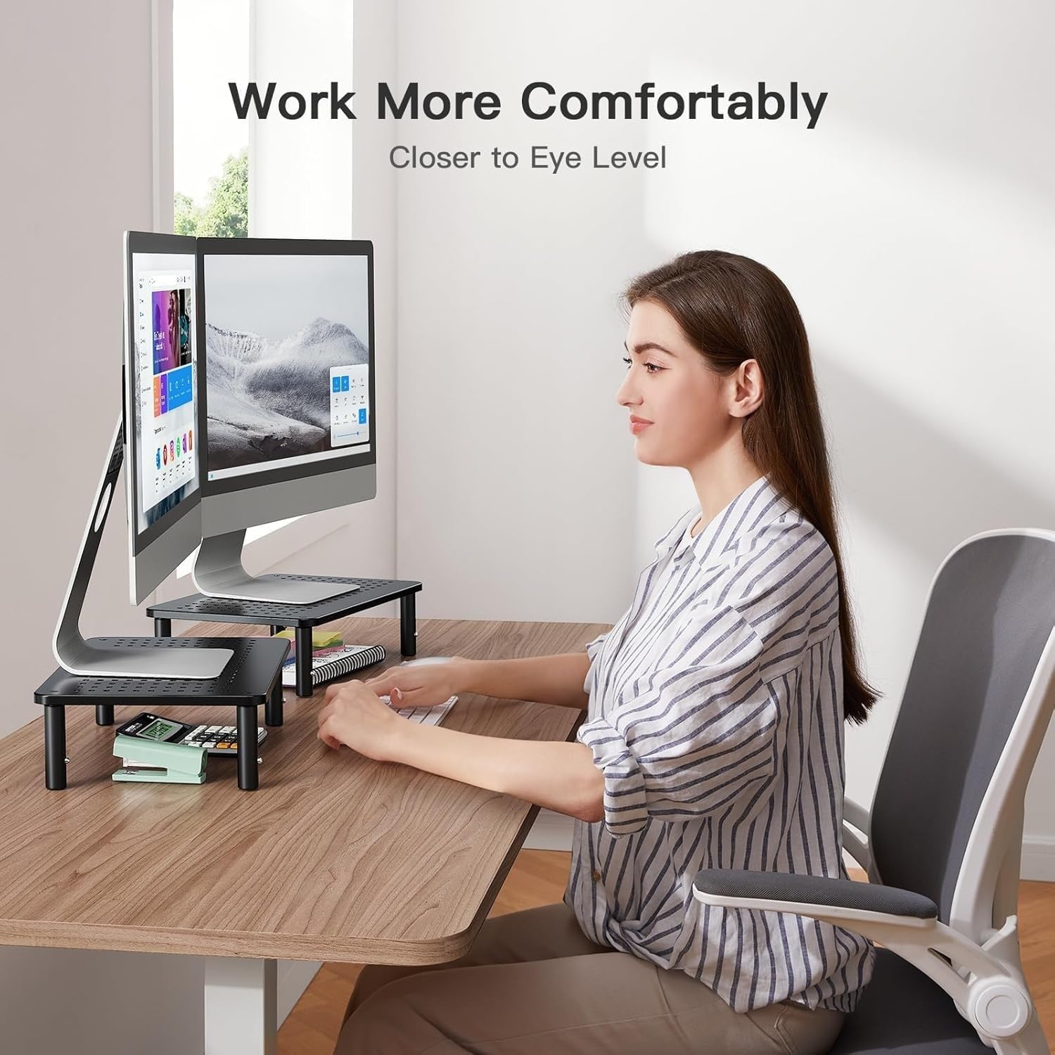 HUANUO Monitor Stand, 2 Pack, Monitor Riser, 2 Monitor Stand Height Adjustable, Computer Monitor Stand for 2 Monitors,Laptop Stand for Desk