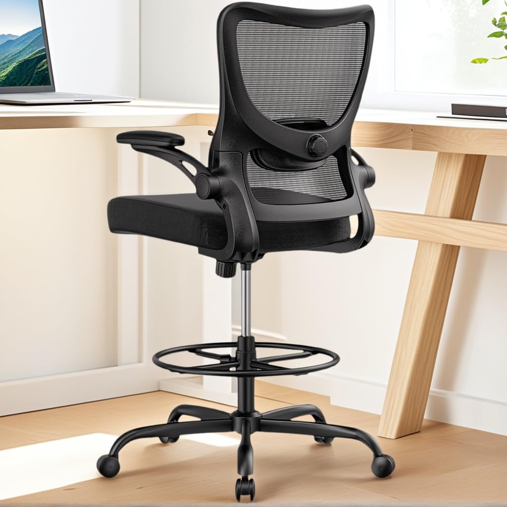 Marsail Ergonomic Mesh Office Chair High Back Desk Chair Adjustable Lumbar Support with Headrest Flip - Up Liftable Arms Swivel Computer Task Chair for Big and Tall People - 