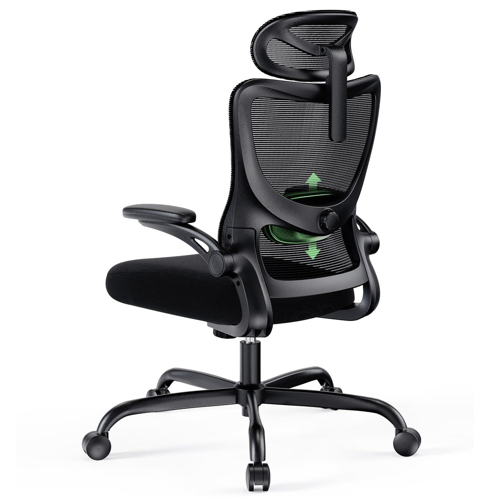 Marsail Ergonomic Mesh Office Chair High Back Desk Chair Adjustable Lumbar Support with Headrest Flip - Up Liftable Arms Swivel Computer Task Chair for Big and Tall People - 