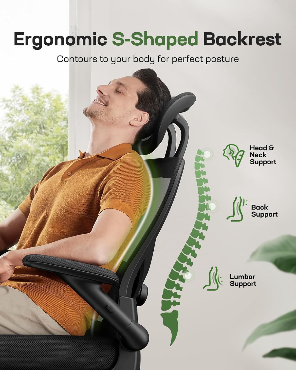 Marsail Ergonomic Mesh Office Chair High Back Desk Chair Adjustable Lumbar Support with Headrest Flip - Up Liftable Arms Swivel Computer Task Chair for Big and Tall People - 