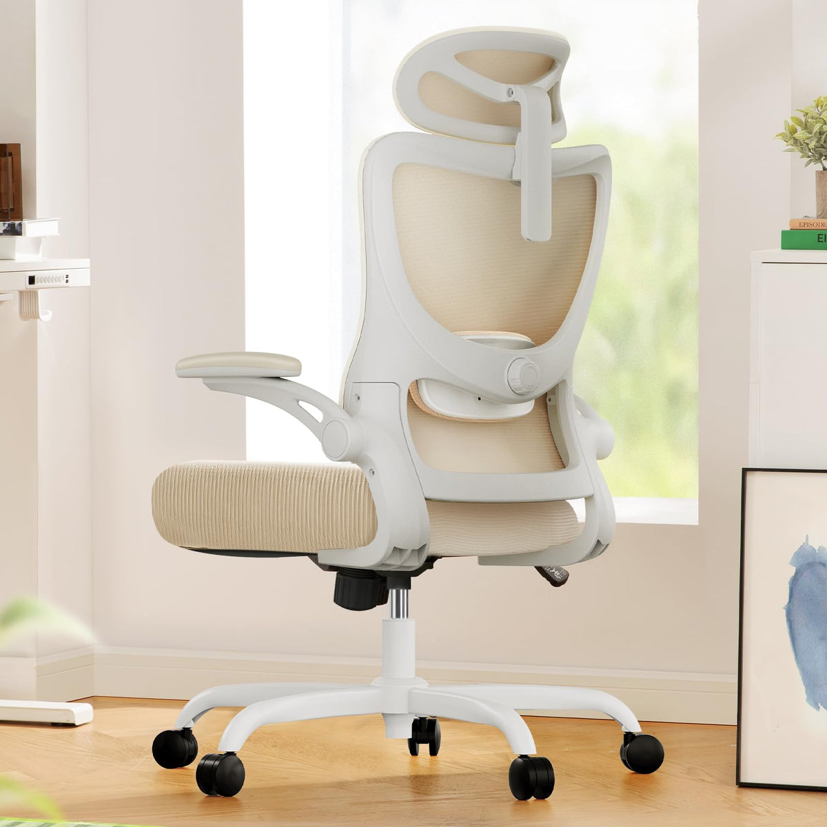 Marsail Ergonomic Mesh Office Chair High Back Desk Chair Adjustable Lumbar Support with Headrest Flip - Up Liftable Arms Swivel Computer Task Chair for Big and Tall People - 