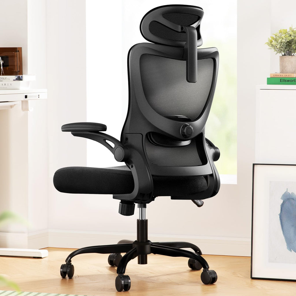 Marsail Ergonomic Mesh Office Chair High Back Desk Chair Adjustable Lumbar Support with Headrest Flip - Up Liftable Arms Swivel Computer Task Chair for Big and Tall People - 