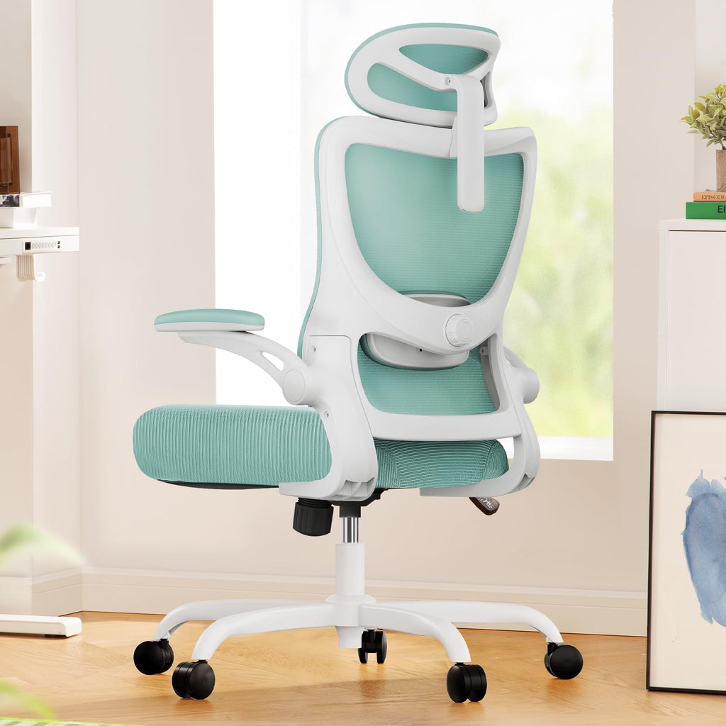 Marsail Ergonomic Mesh Office Chair High Back Desk Chair Adjustable Lumbar Support with Headrest Flip - Up Liftable Arms Swivel Computer Task Chair for Big and Tall People - 